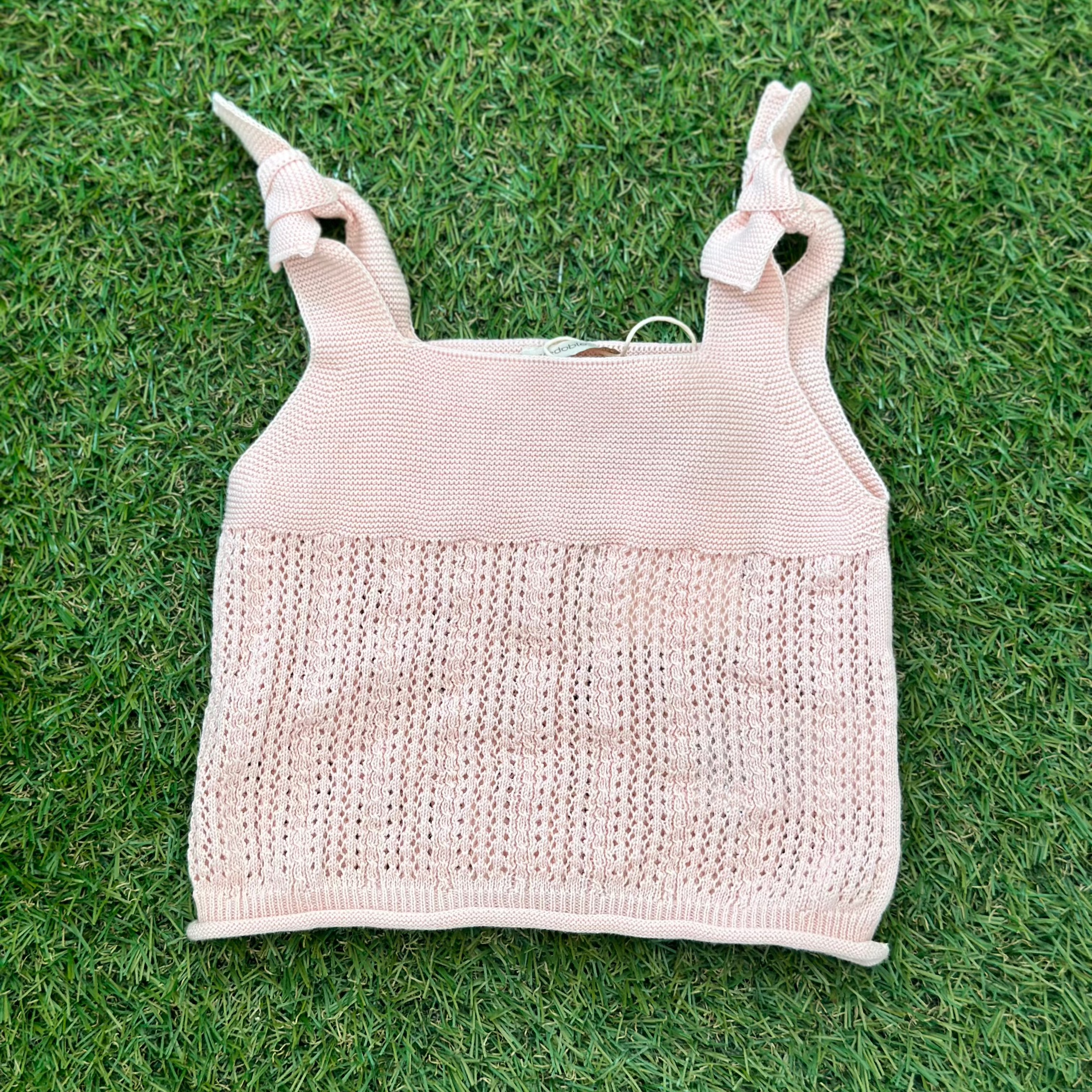 Canotta Rosa con fiocco in morbido cotone lavorato - Be Brave Boutique