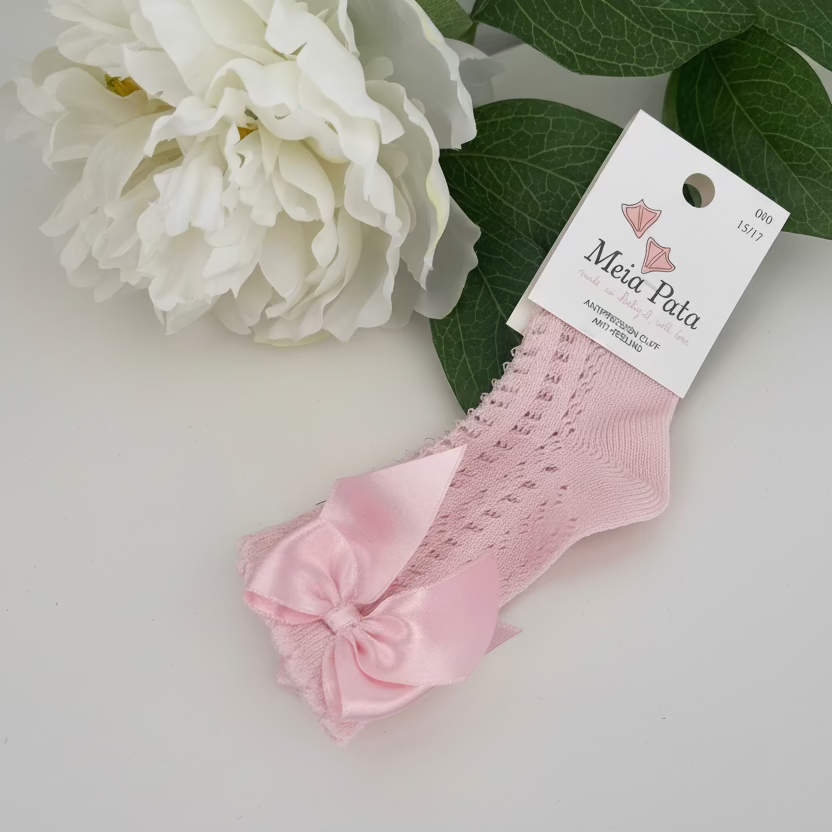 Calze bimba con fiocco traforate Meia Pata - Be Brave Boutique