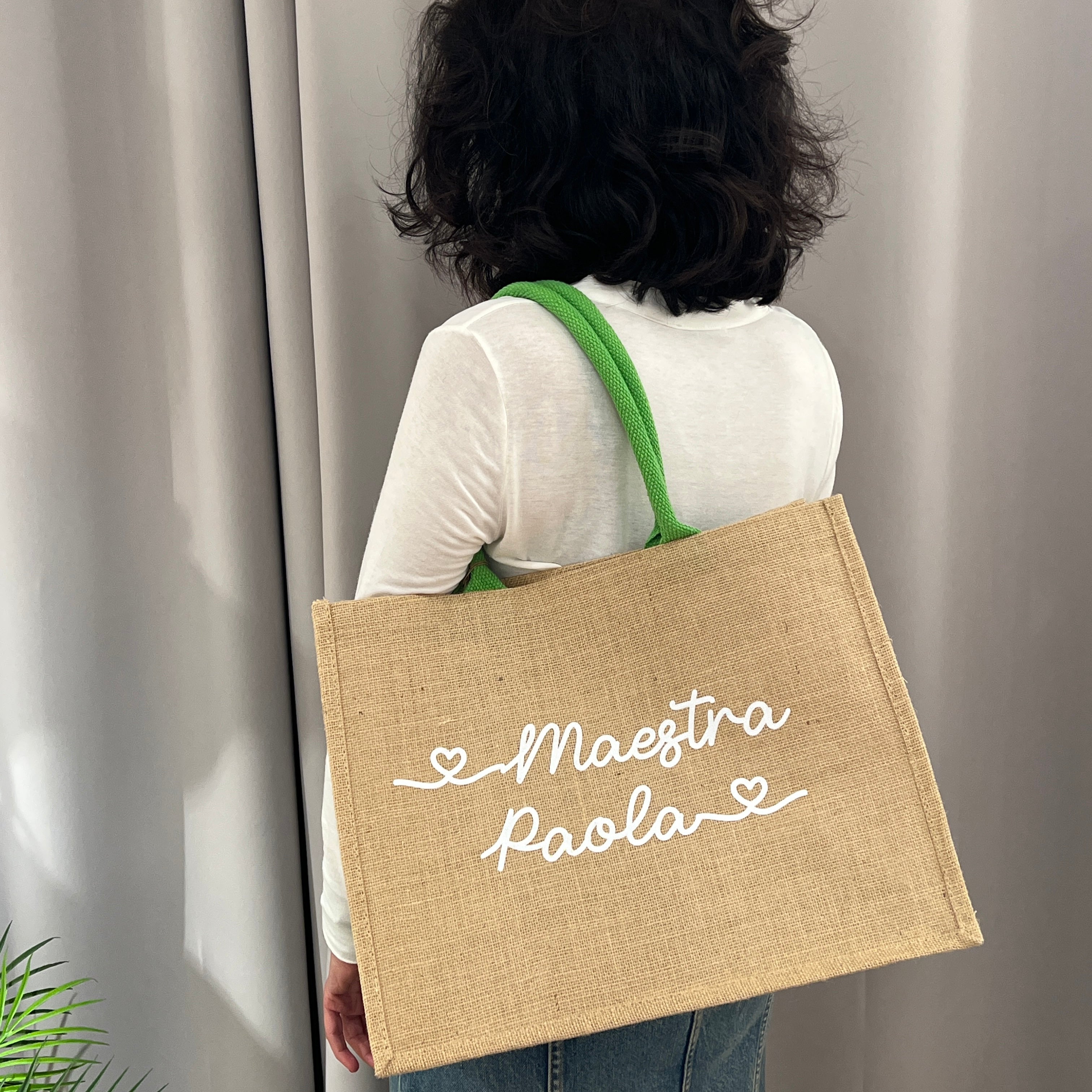 Borsa in Juta Manico Verde personalizzabile Regalo maestre fine anno o mare - Be Brave Boutique