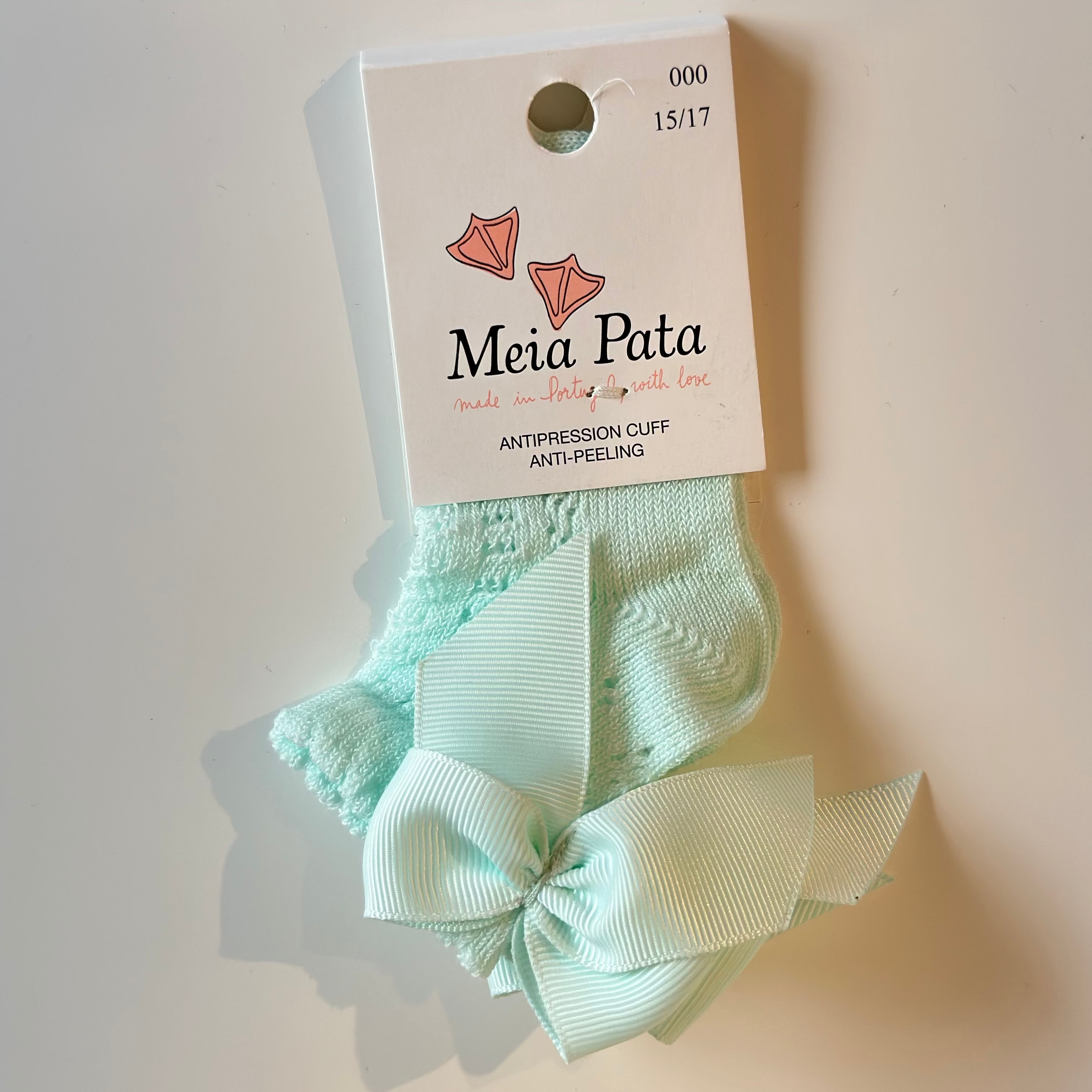 Calze bimba basse con fiocco traforate Water Green Meia Pata - Be Brave Boutique