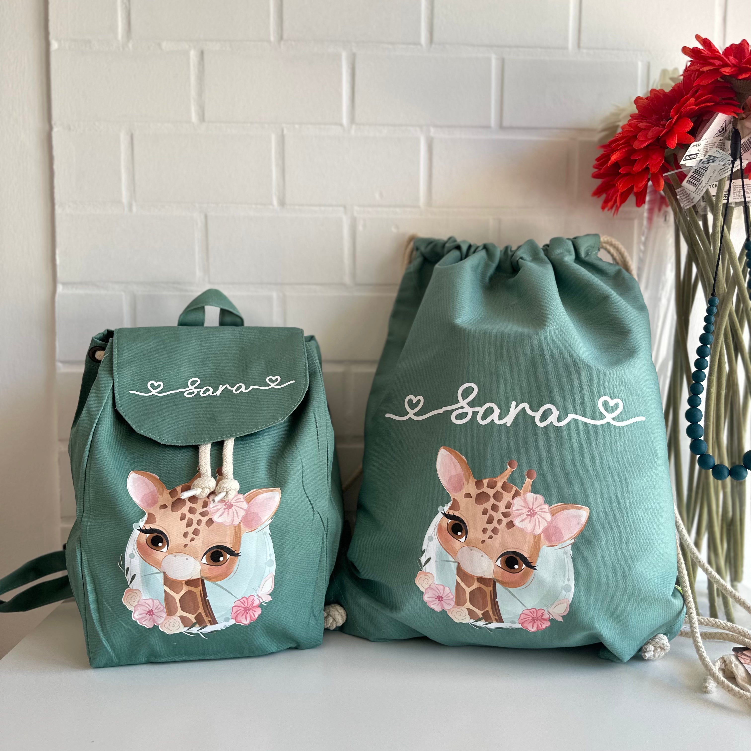 Mini Zaino in cotone e Sacca personalizzabile Giraffa - Be Brave Boutique