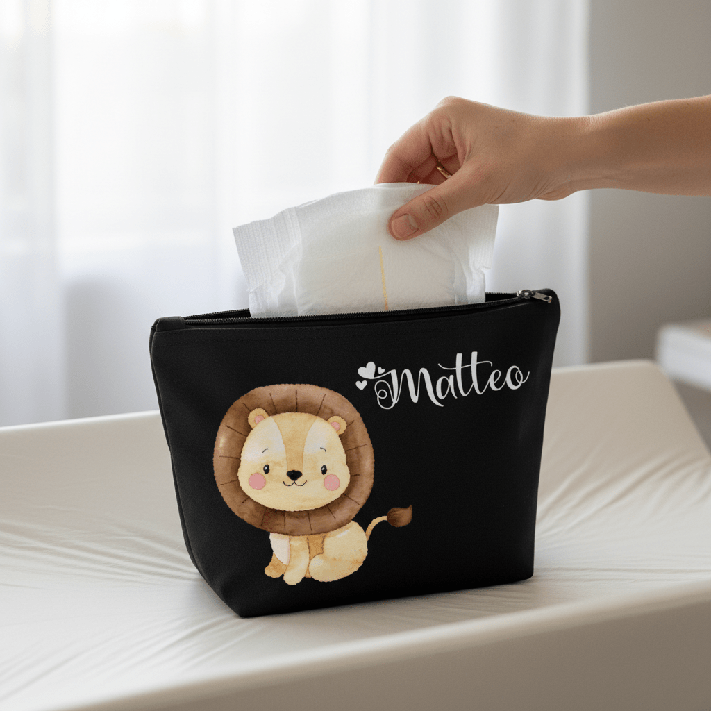 Pochette in cotone organico personalizzabile Leone Cucciolo - Be Brave Boutique