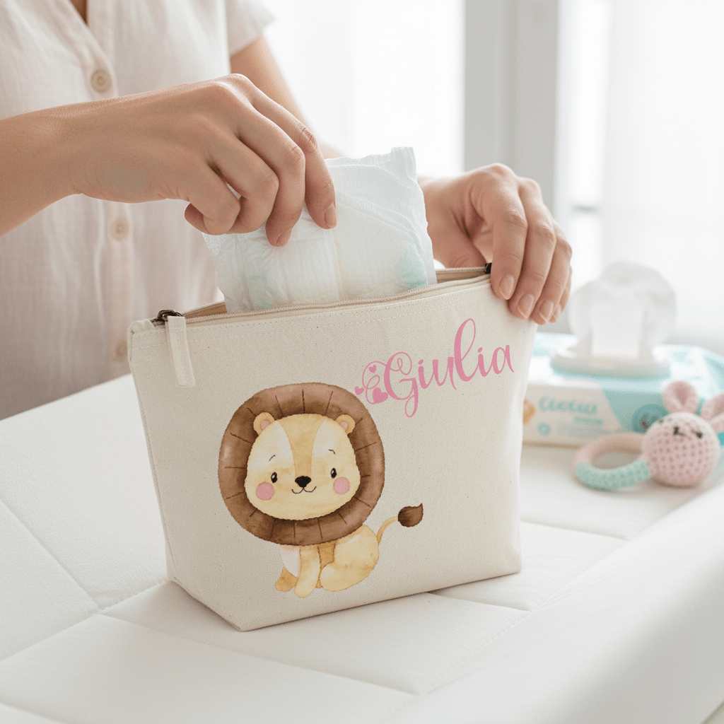 Pochette in cotone organico personalizzabile Leone Cucciolo - Be Brave Boutique