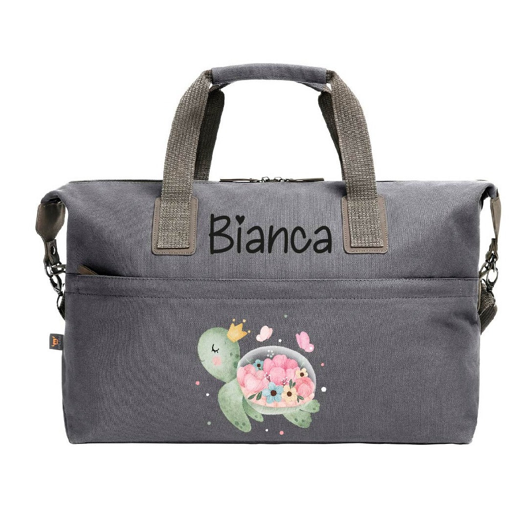 Borsone medio personalizzabile Tartaruga Fiori dotato di tracolla - Be Brave Boutique