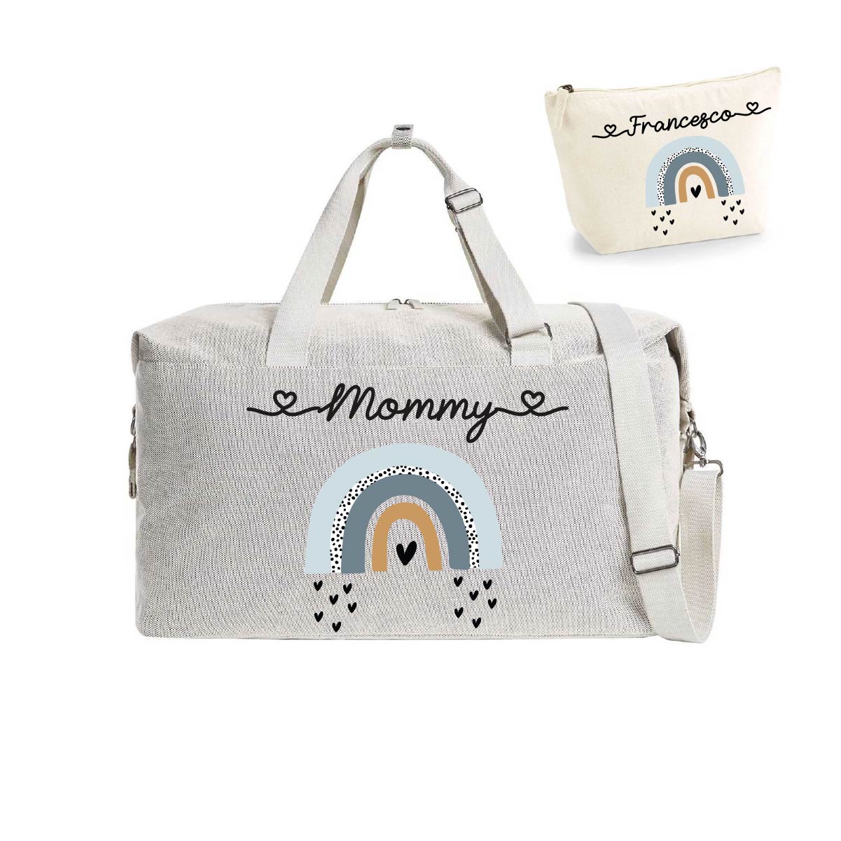 Borsone Mommy Parto Arcobaleno Blu e Pochette abbinata - Be Brave Boutique