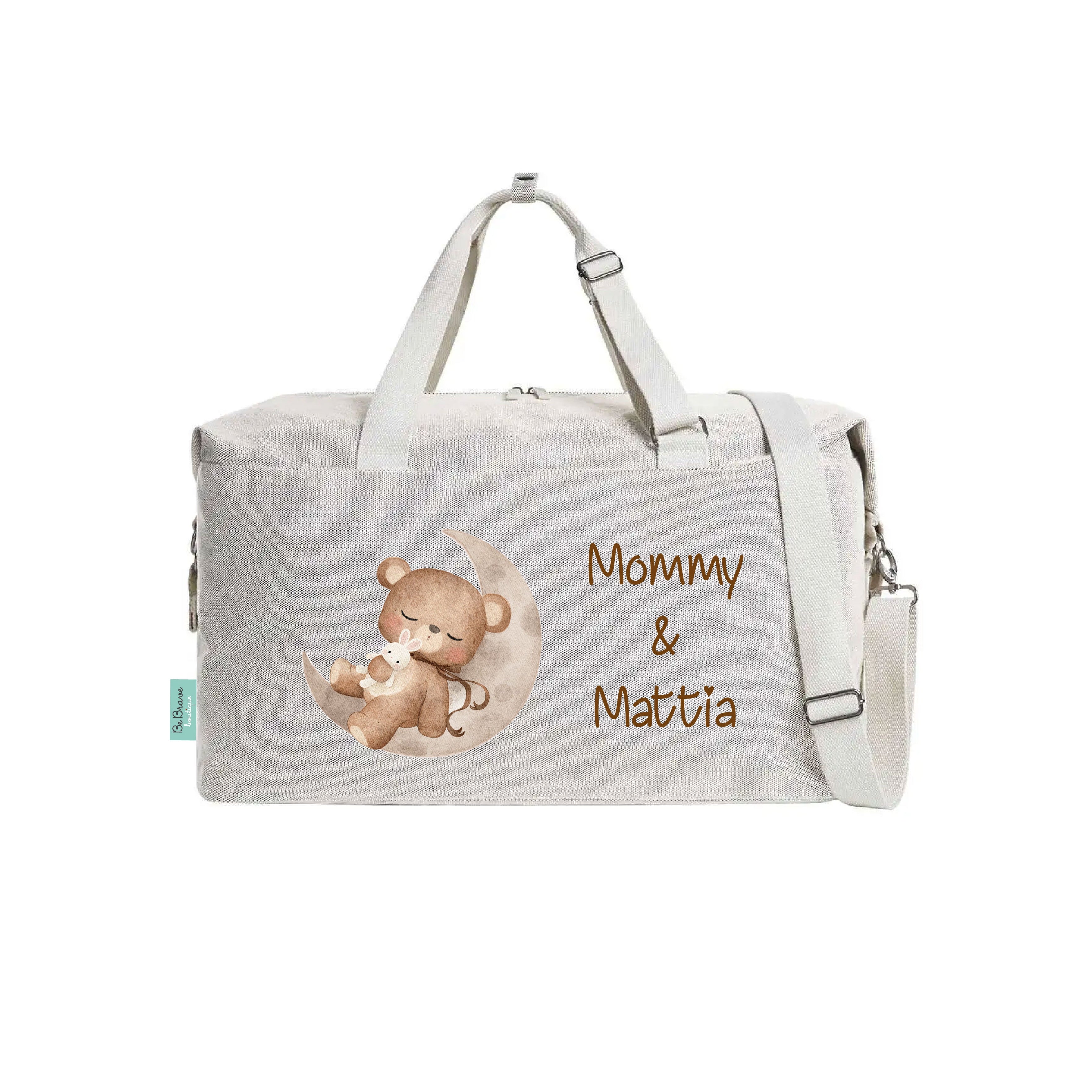 Borsone Mamma per Ospedale e Nascita – Mommy's Bag Personalizzabile con Nome Orso Luna