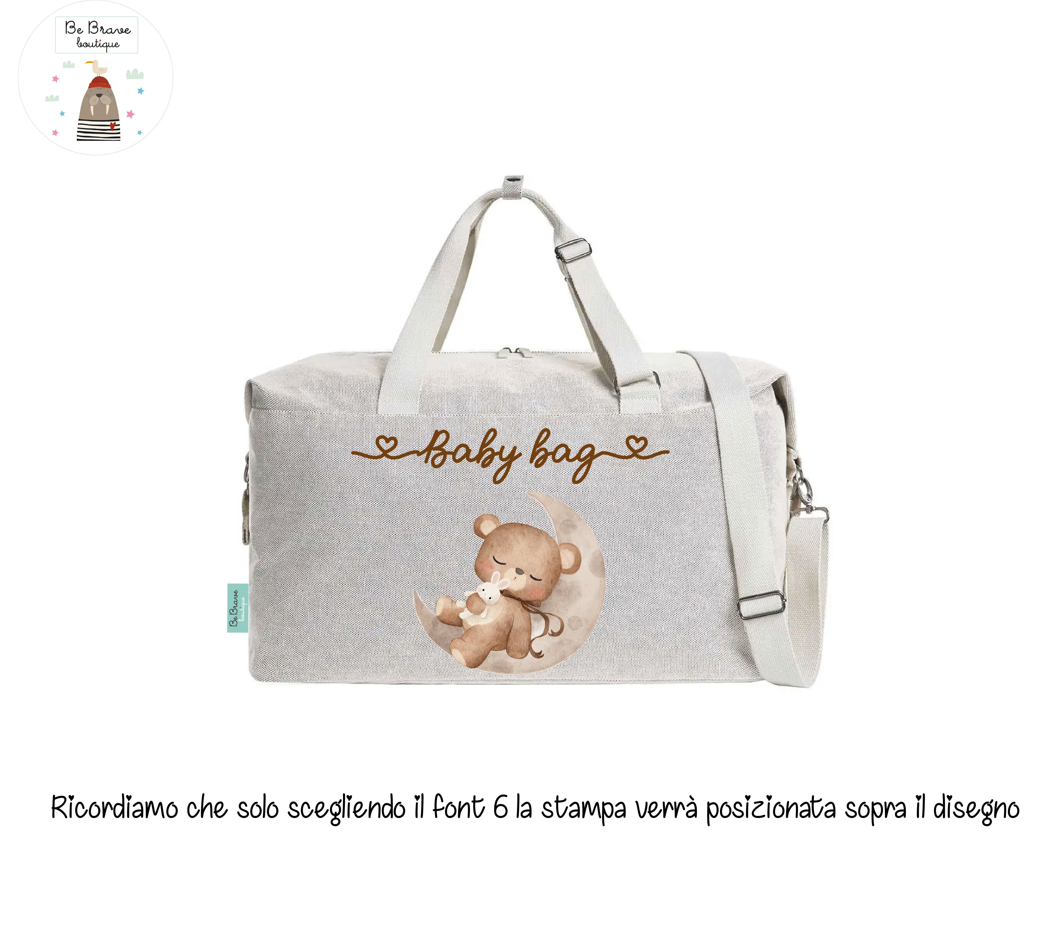 Borsone Mamma per Ospedale e Nascita – Mommy's Bag Personalizzabile con Nome Orso Luna