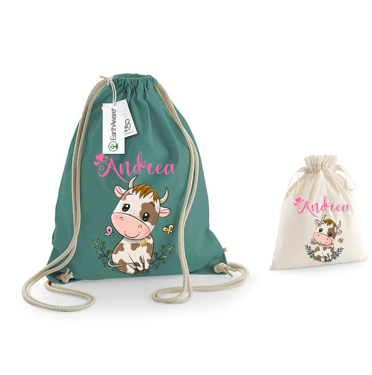 Sacca zaino e sacca cambio personalizzabile Mucca - Be Brave Boutique