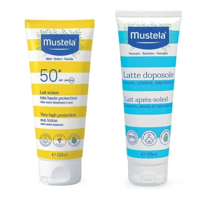 Spray latte solare SPF50 200ml + Latte doposole 125ml Mustela - Be Brave Boutique