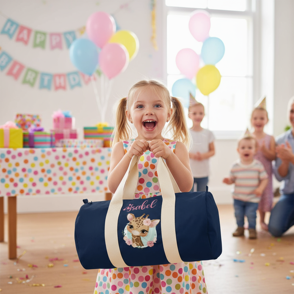 Borsone Baby in cotone canvas stampa Giraffa personalizzato con nome