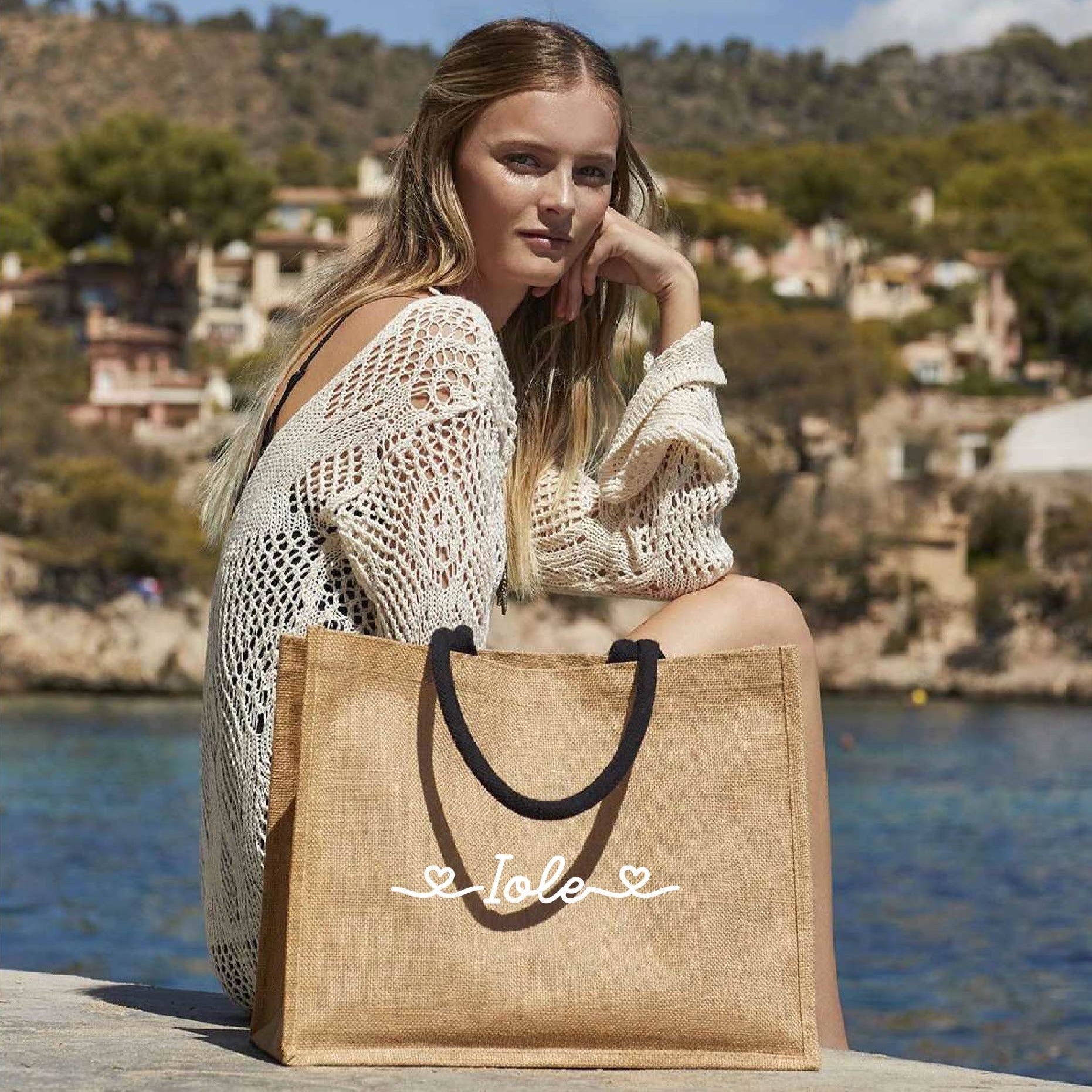 Borsa in Juta manico nero personalizzabile Regalo maestre fine anno - Be Brave Boutique