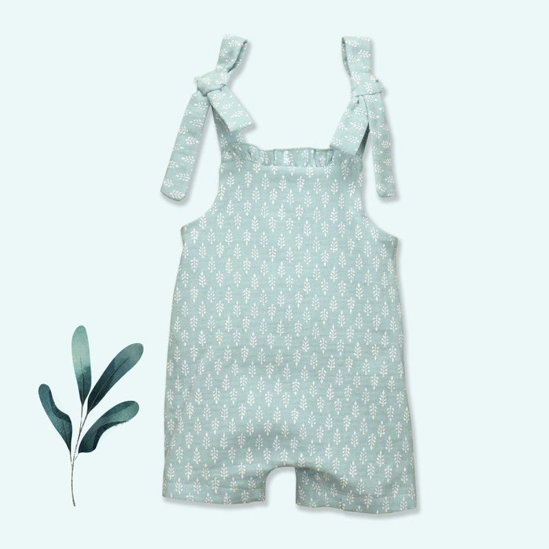 Salopette in cotone bimba Verde con fiocchi - Be Brave Boutique