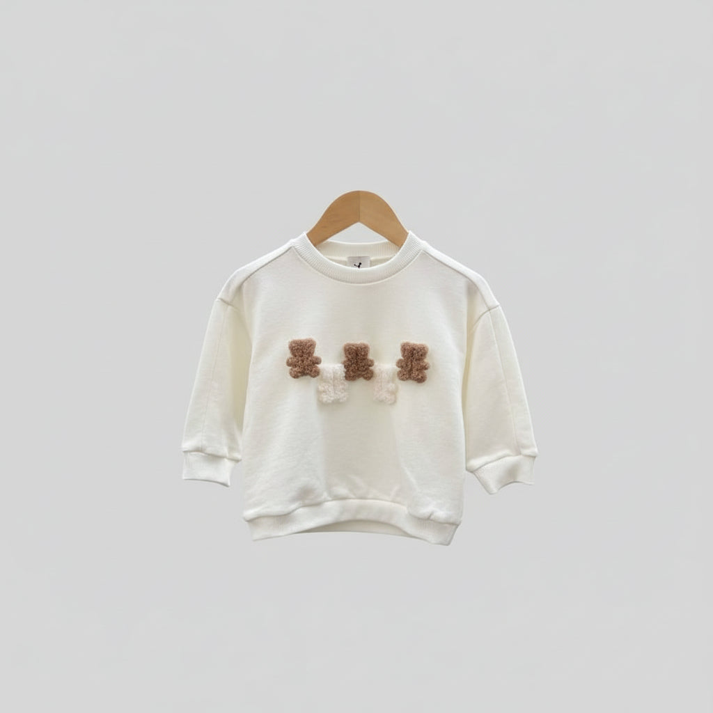 Felpa bianca per bambina orsetti bouclè