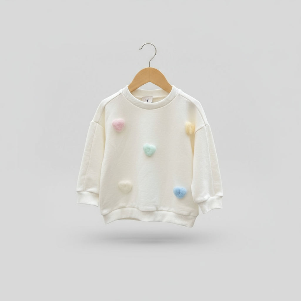 Felpa bianca bambina con cuori colorati – tenera e divertente - Be Brave Boutique