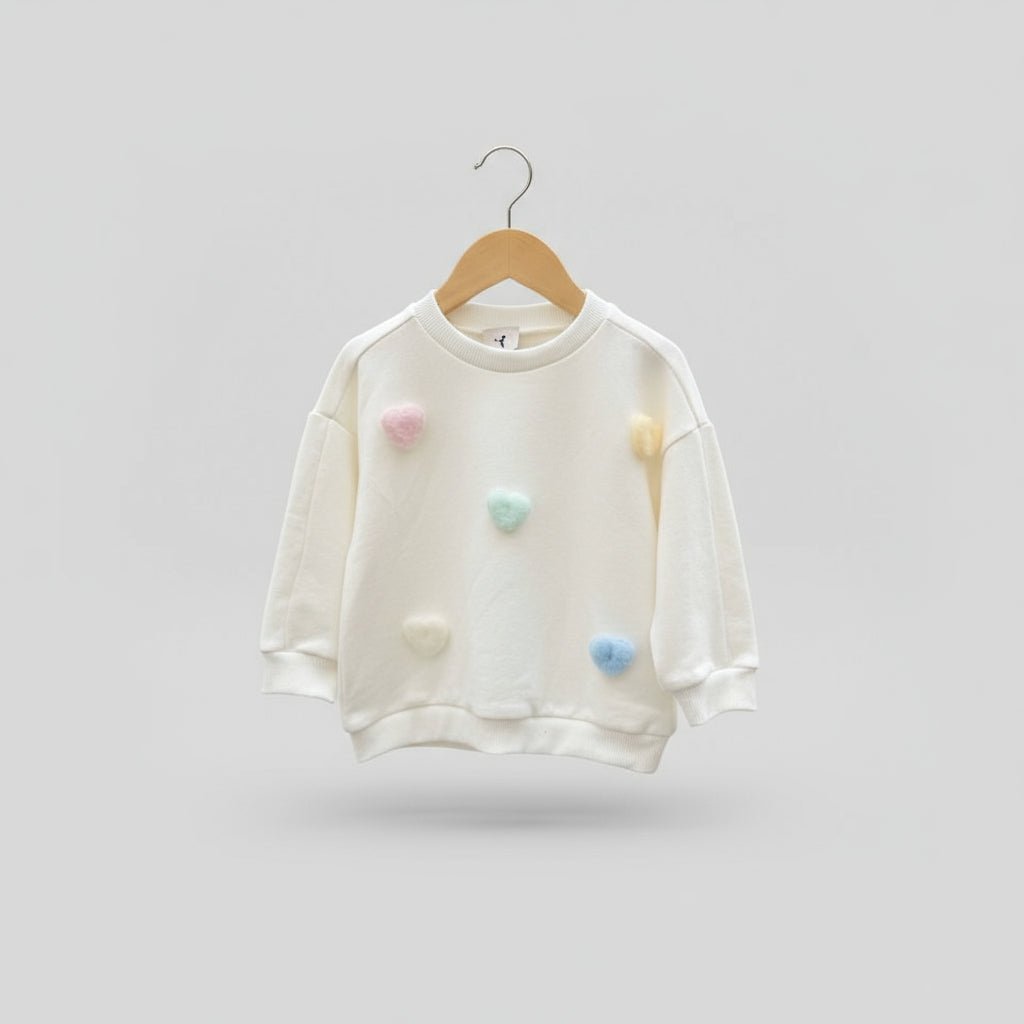 Felpa bianca bambina con cuori colorati – tenera e divertente - Be Brave Boutique