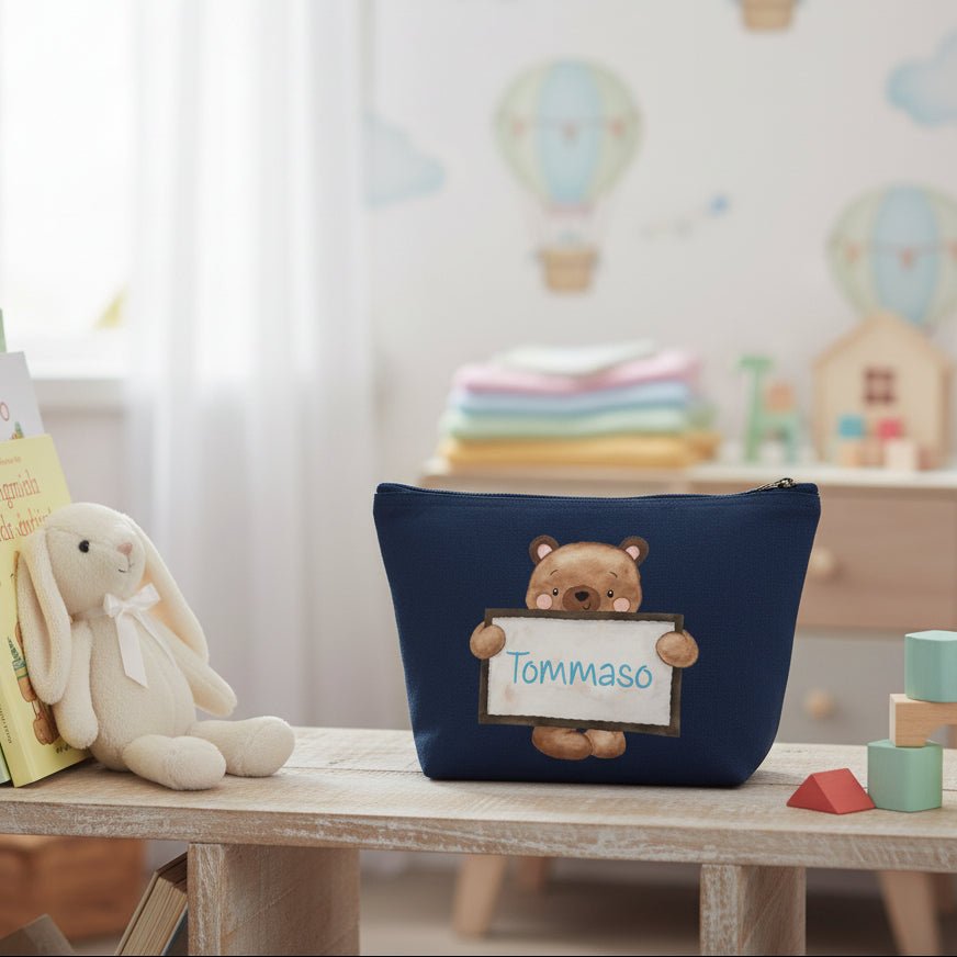 Pochette in cotone organico personalizzabile Orsetto Lavagna - Be Brave Boutique