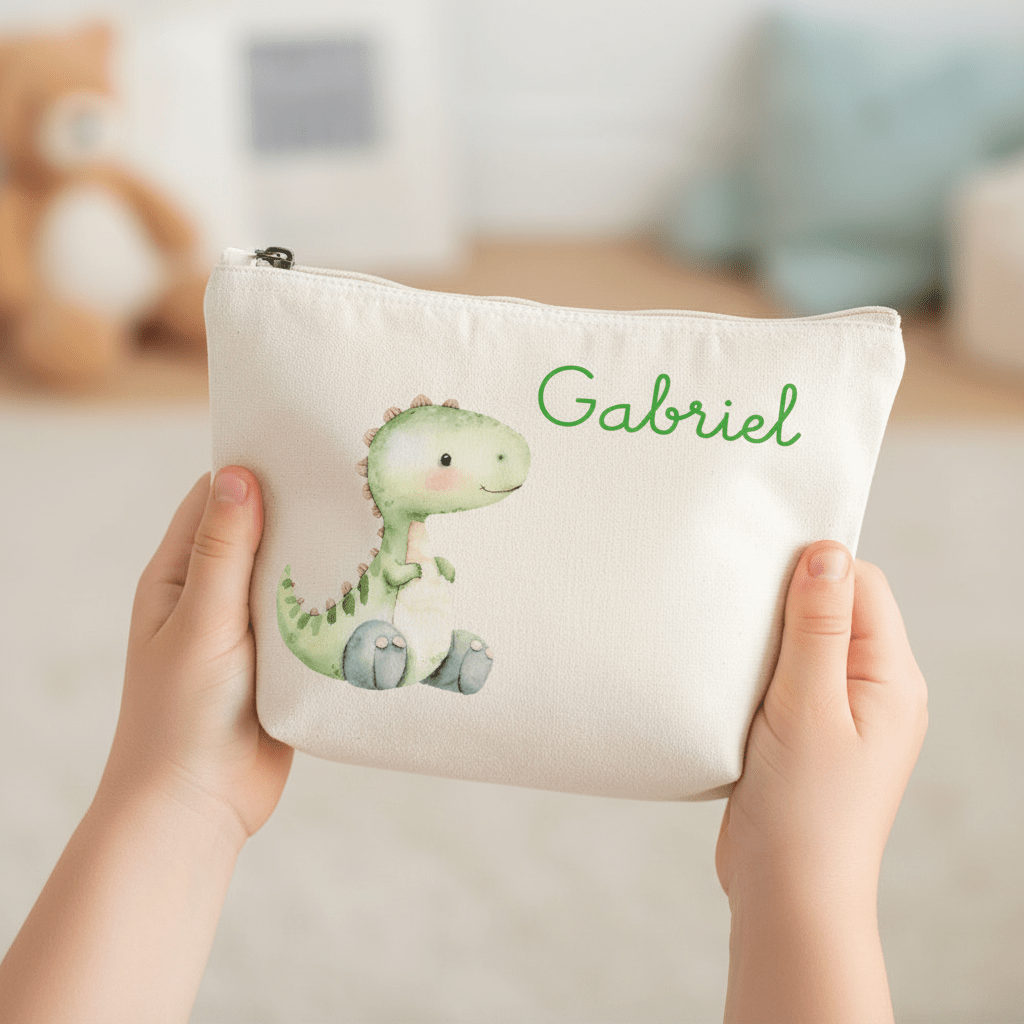 Pochette in cotone organico personalizzabile Dinosauro