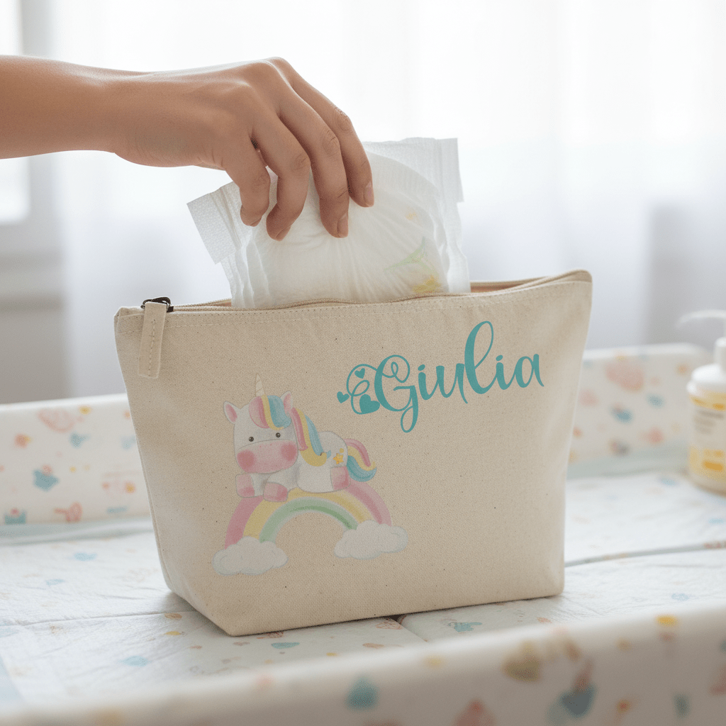 Pochette in cotone organico personalizzabile Unicorno Arcobaleno - Be Brave Boutique