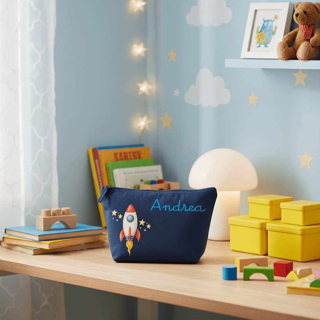 Pochette in cotone organico personalizzabile Razzo