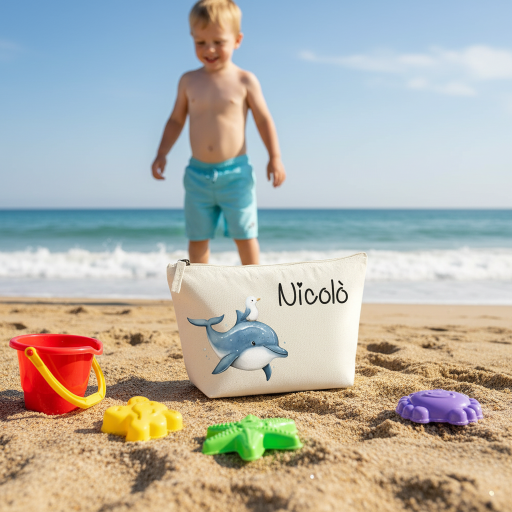 Pochette in cotone organico personalizzabile Dolce Delfino
