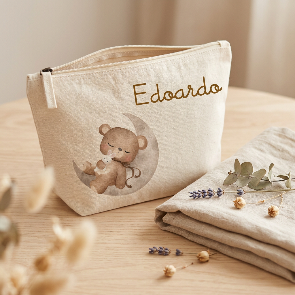 Pochette Neonato Personalizzata con Nome – Orso su Luna