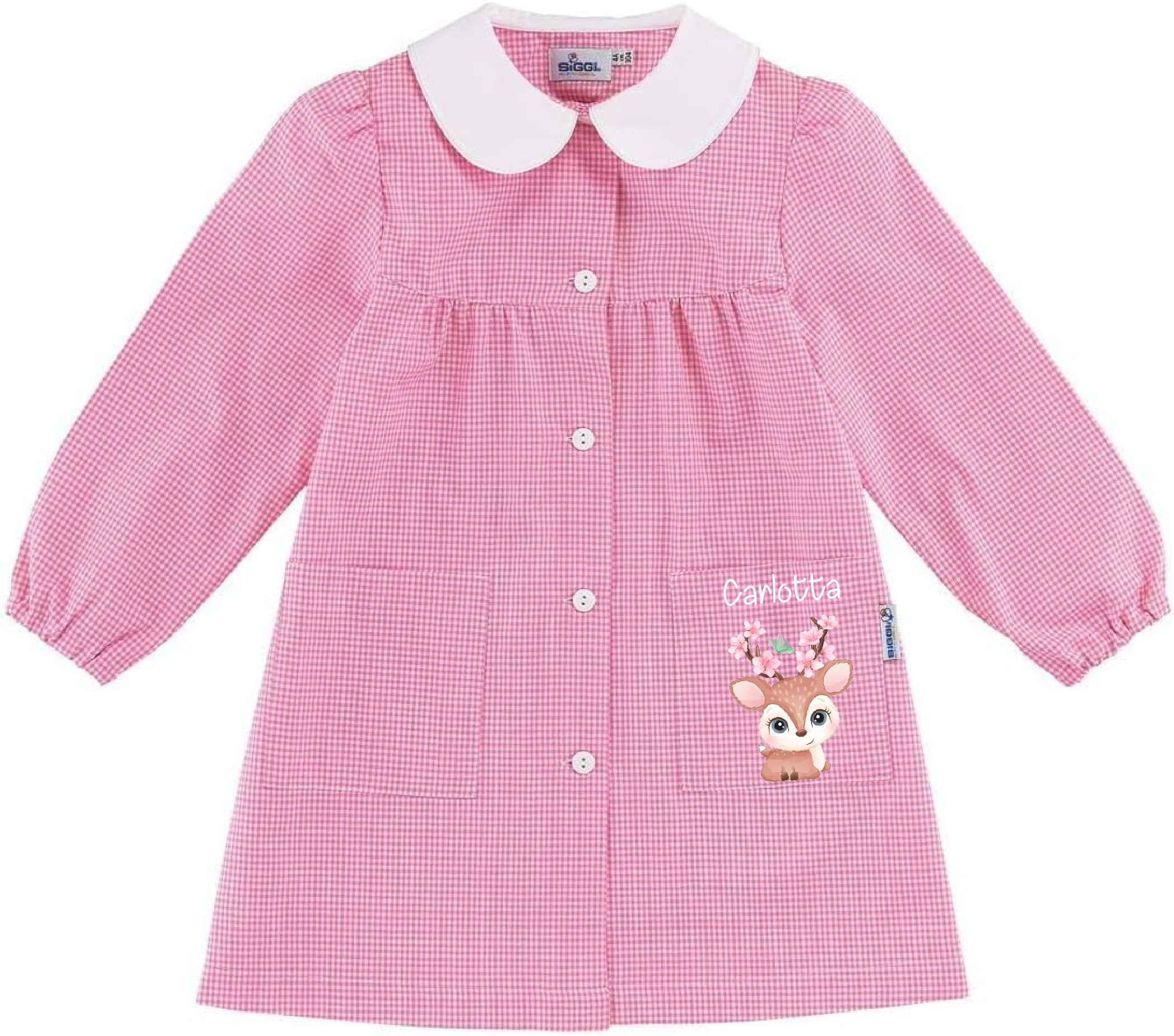 Grembiule Siggi Personalizzabile con nome e Cerbiatta Fiori di pesco - Be Brave Boutique