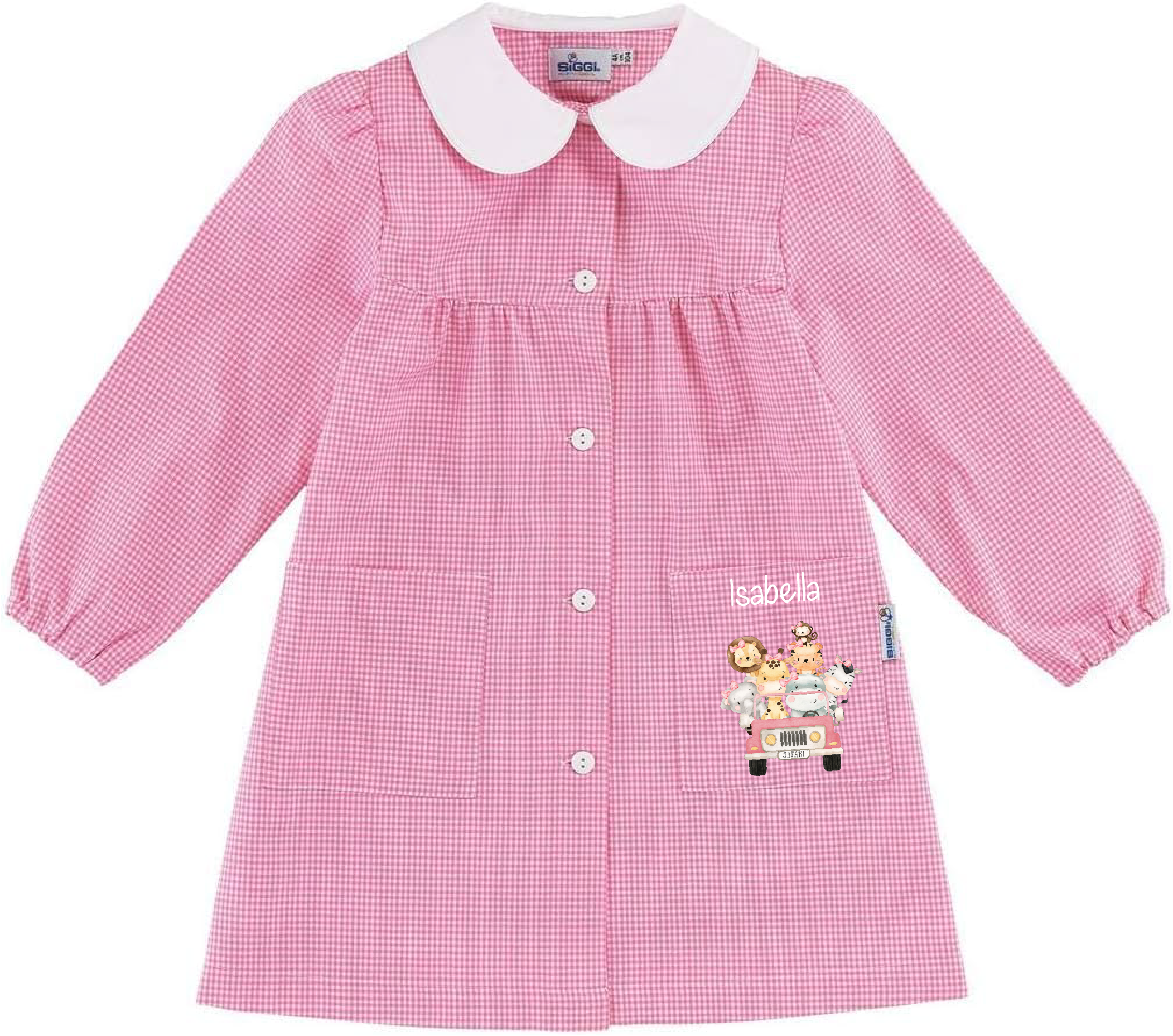 Grembiule Siggi Personalizzabile con nome e Safari Rosa - Be Brave Boutique