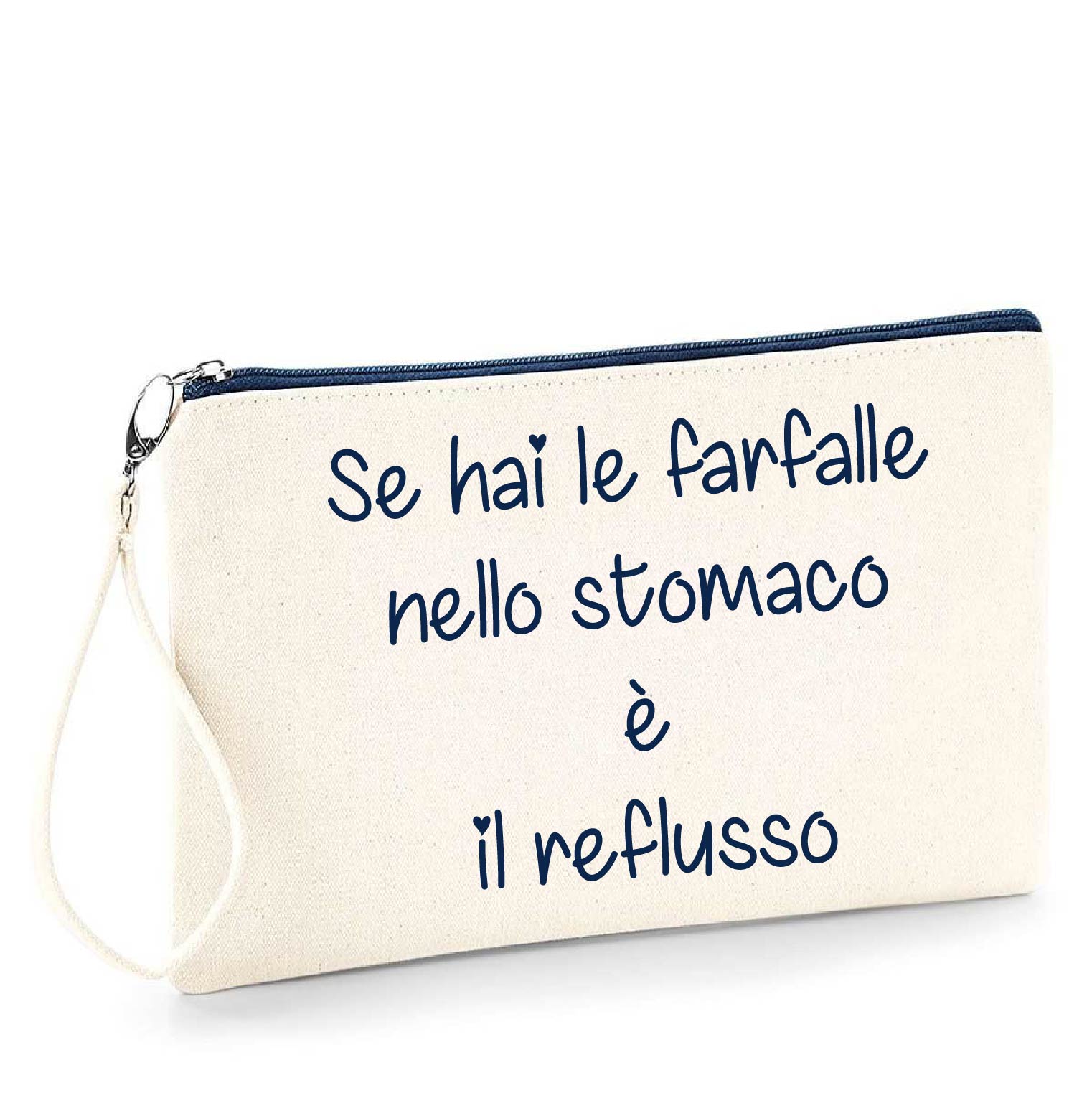 Pochette in cotone zip Navy Frase divertente idea regalo “Reflusso” - Be Brave Boutique