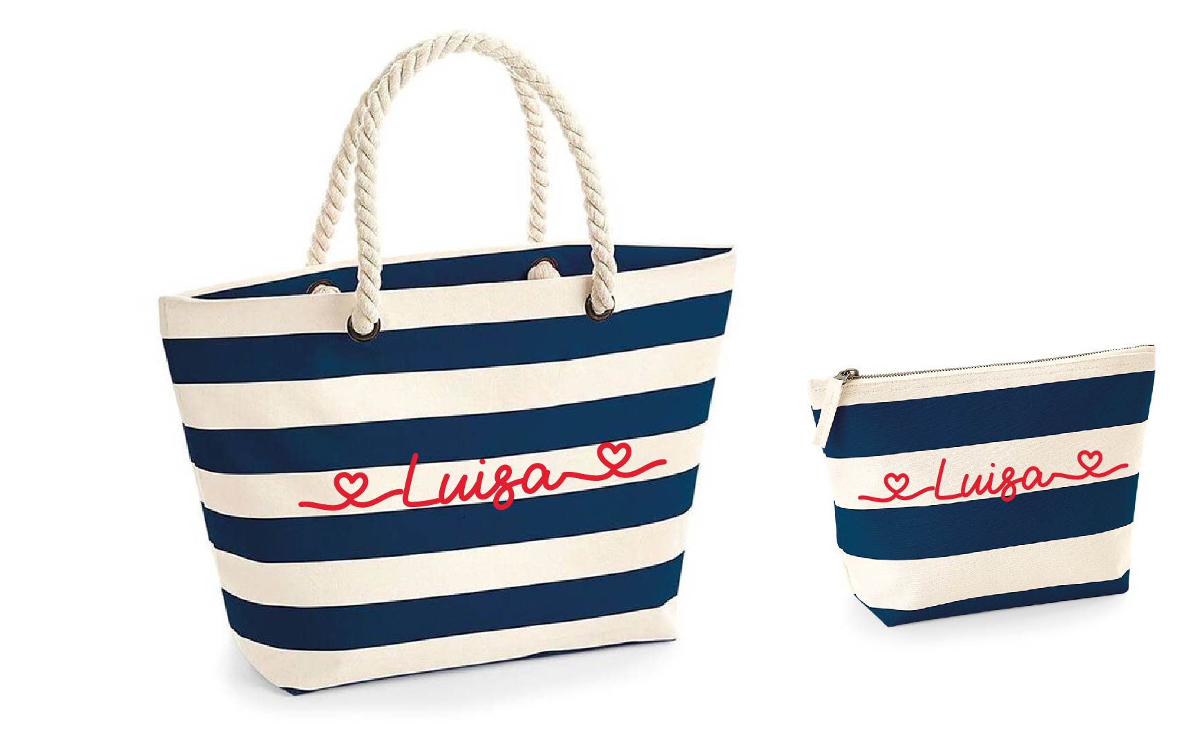 Borsa e pochette in cotone canvas a righe Blu personalizzabile - Be Brave Boutique