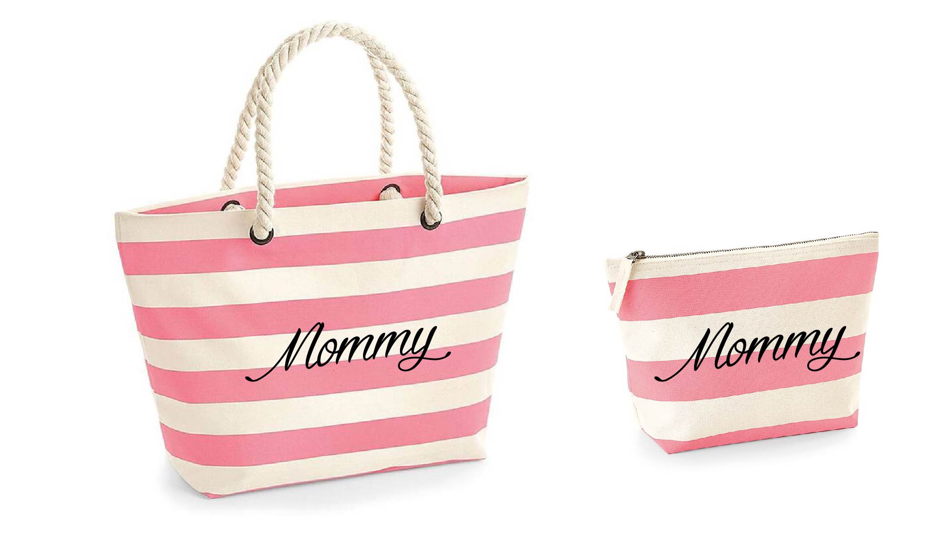 Borsa e pochette in cotone canvas a righe Rosa - Be Brave Boutique