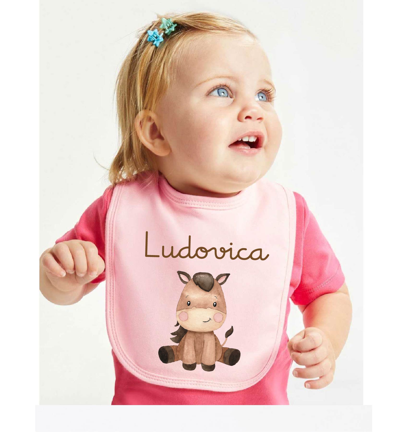 Bavaglino in Cotone organico Baby Horse personalizzabile - Be Brave Boutique