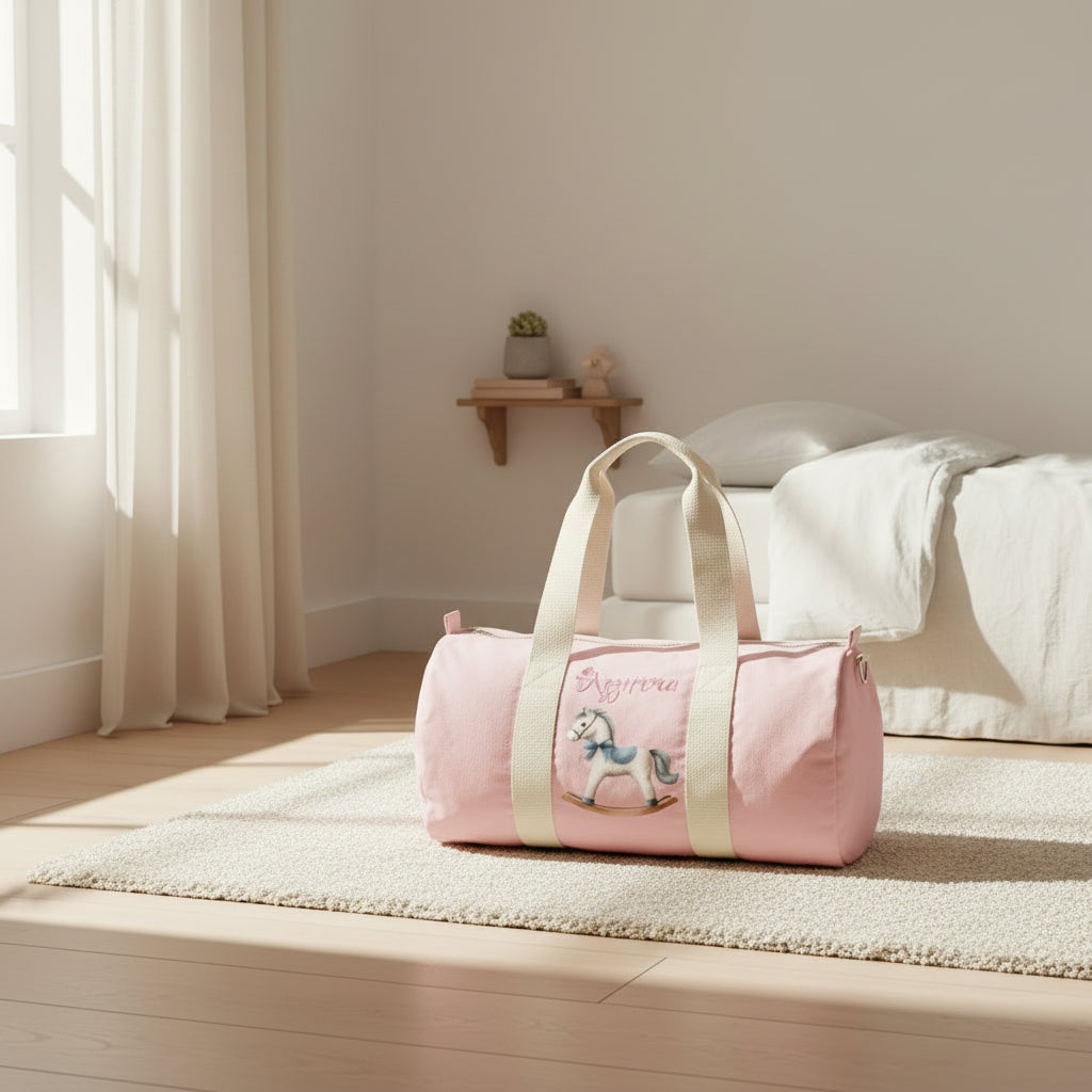 Borsone in cotone Cavallino a Dondolo Azzurro Personalizzabile - Be Brave Boutique