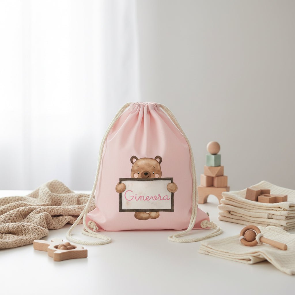 Zaino a sacca in cotone pesante Orsetto Lavagna - Be Brave Boutique