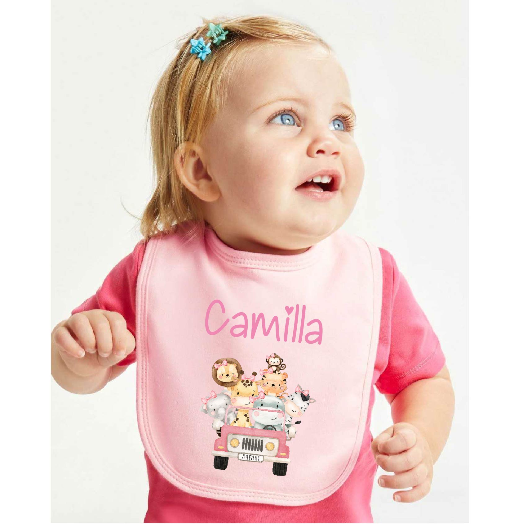 Bavaglino in Cotone organico safari Rosa personalizzabile - Be Brave Boutique