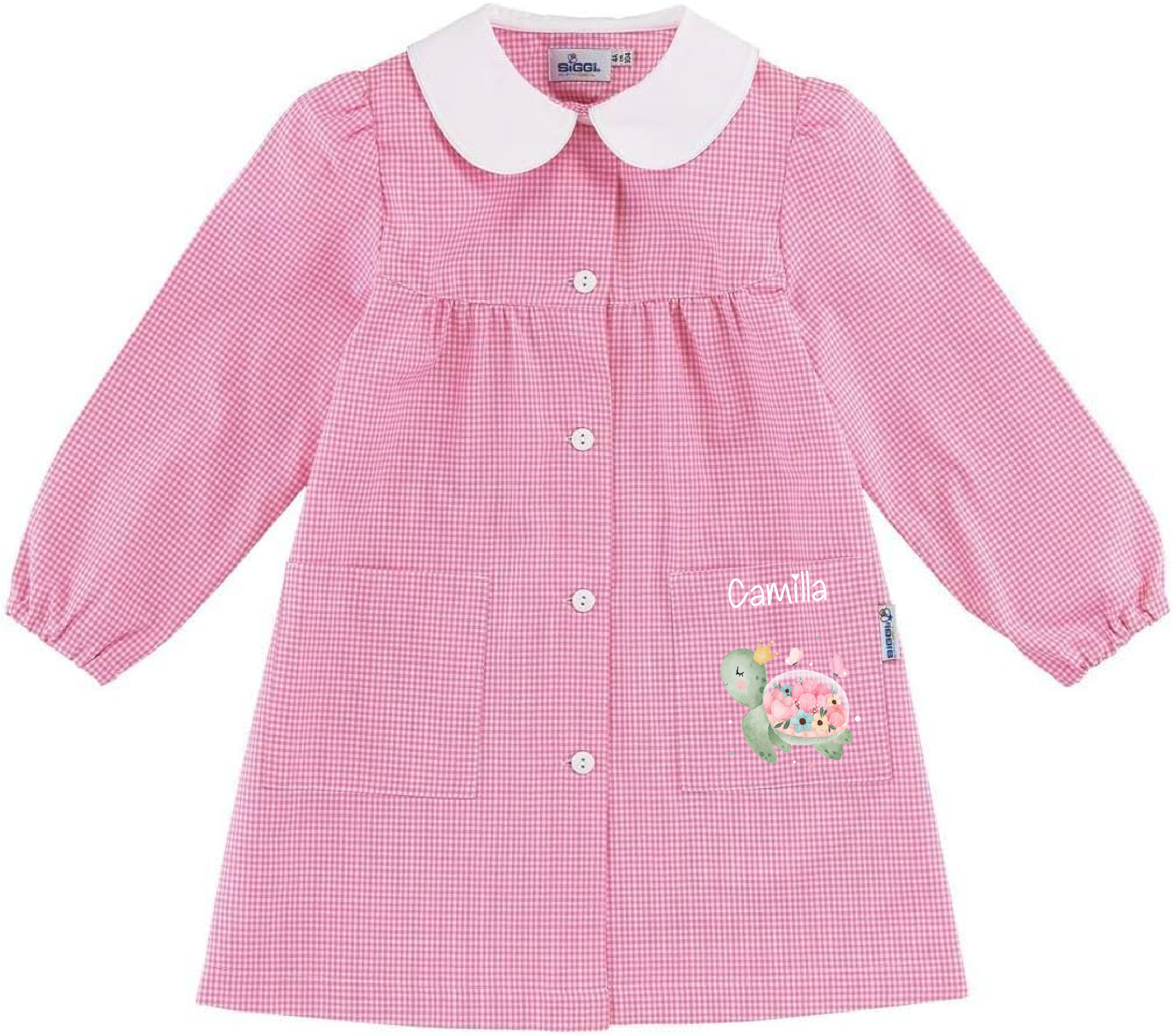 Grembiule Siggi Bimba Personalizzabile con nome e Trataruga Fiori - Be Brave Boutique