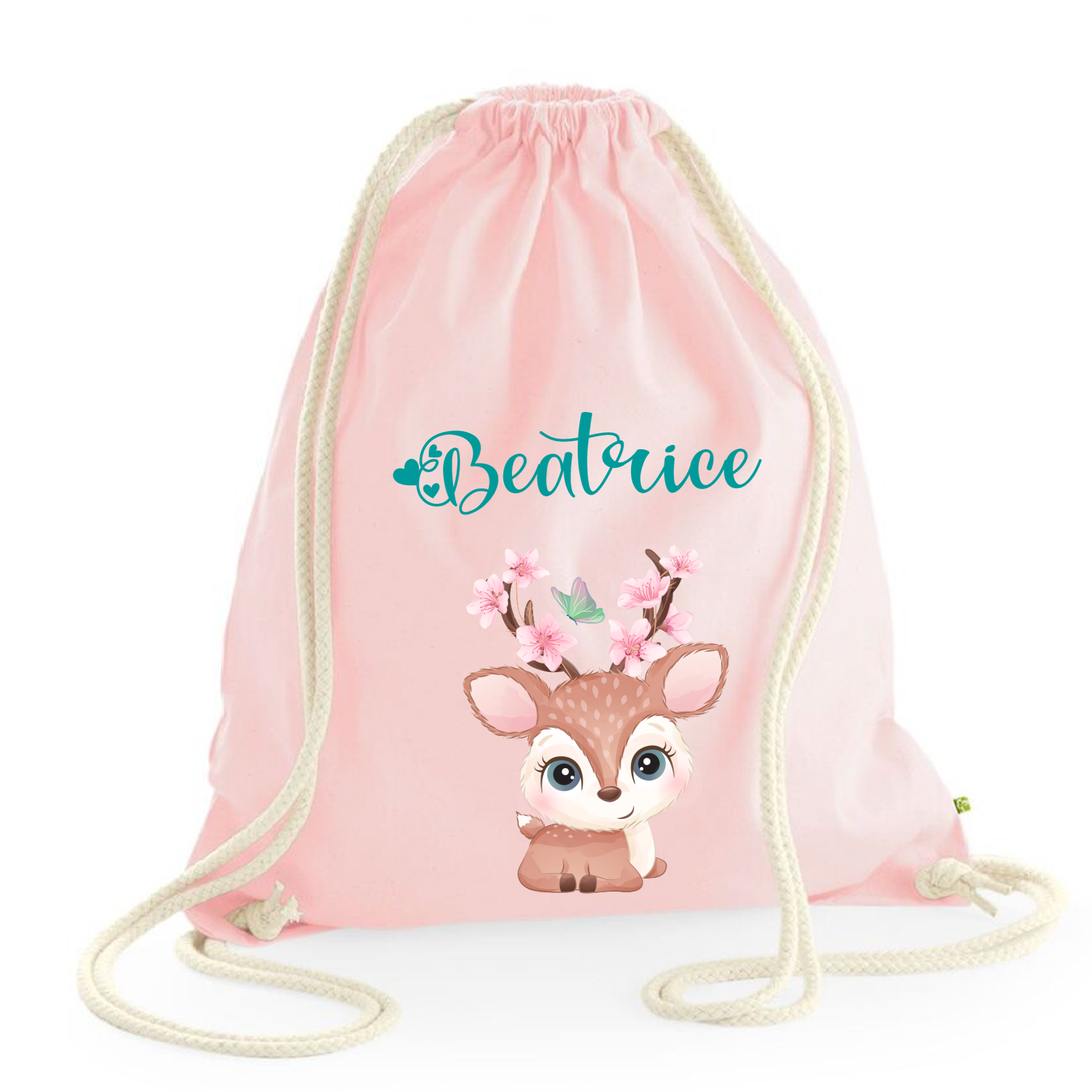 Zaino a sacca in cotone pesante Cerbiatto fiori di pesco - Be Brave Boutique