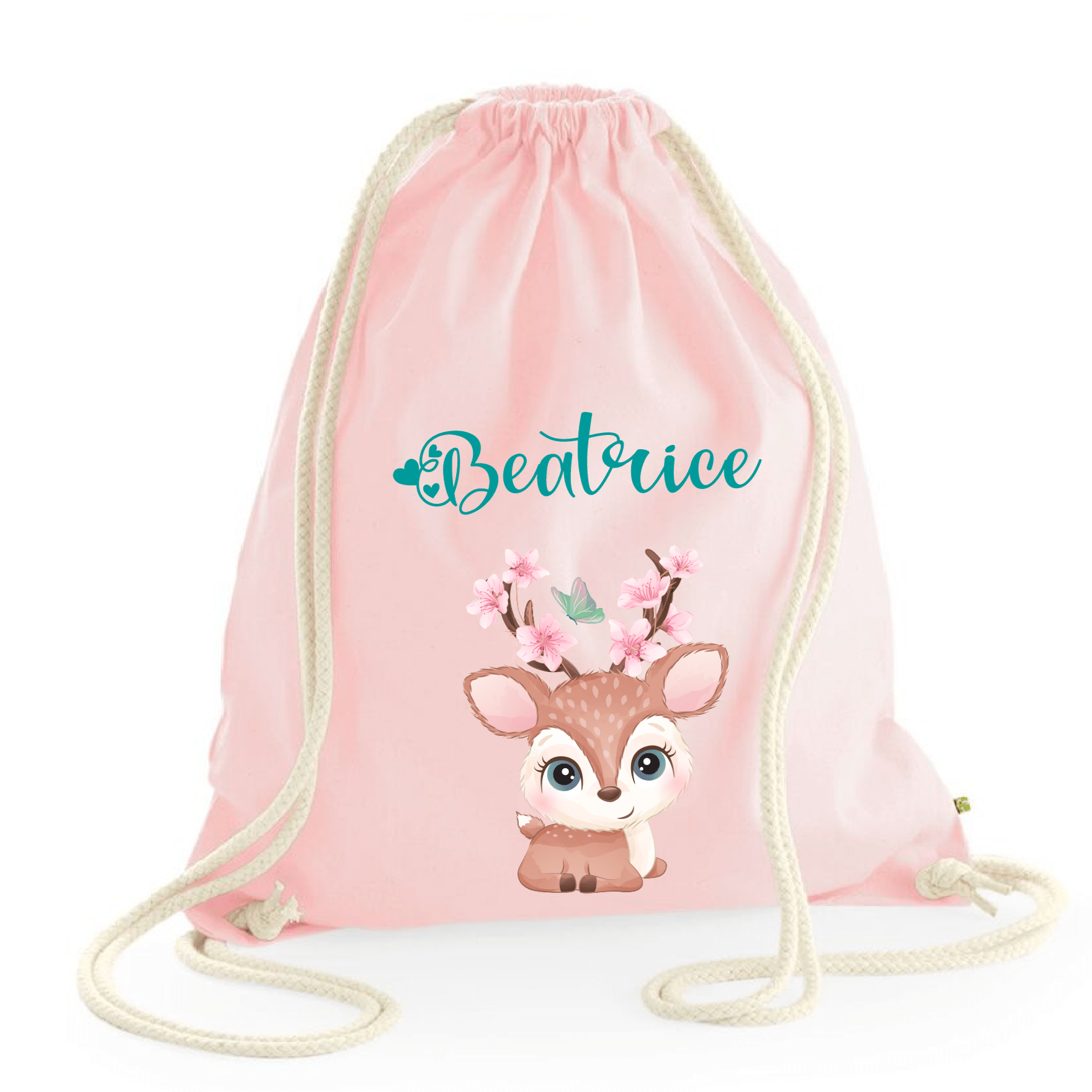 Zaino a sacca in cotone pesante Cerbiatto fiori di pesco - Be Brave Boutique