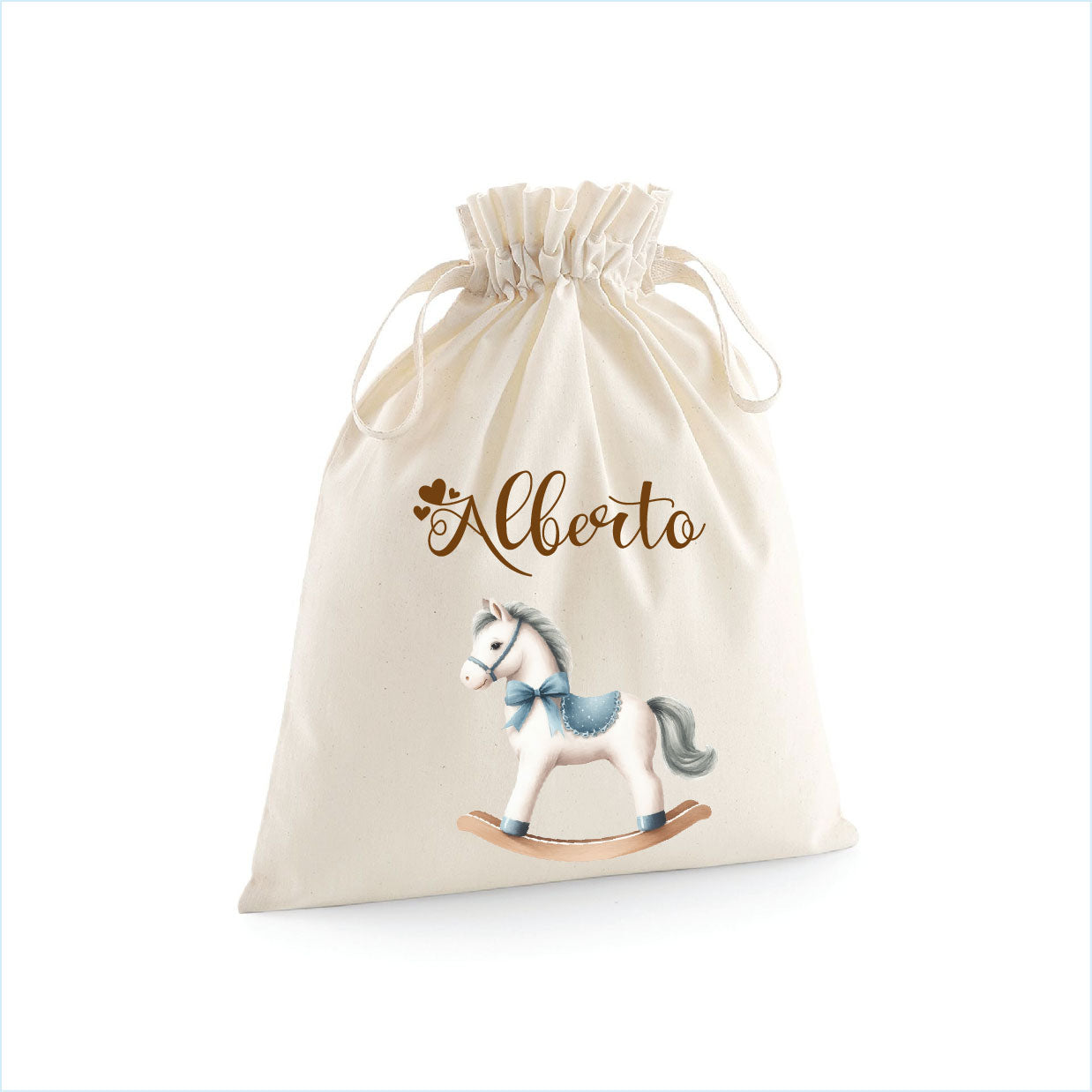 Sacchetti primi cambi personalizzabili Cavallino a Dondolo Azzurro - Be Brave Boutique