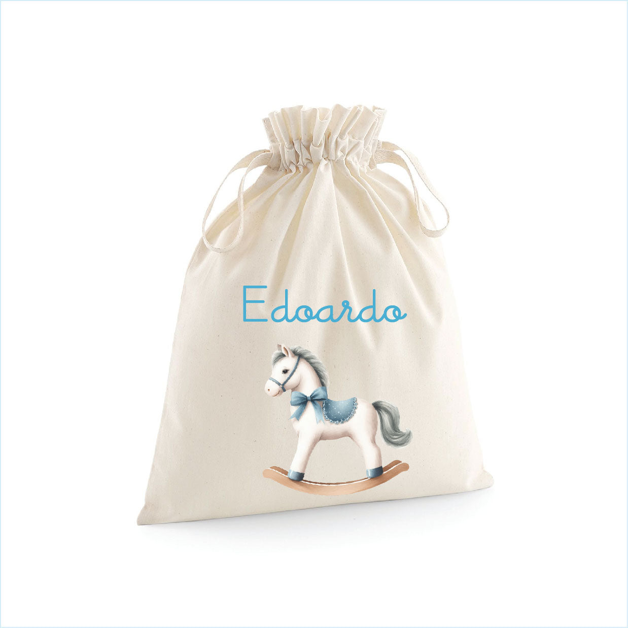 Sacchetti primi cambi personalizzabili Cavallino a Dondolo Azzurro - Be Brave Boutique