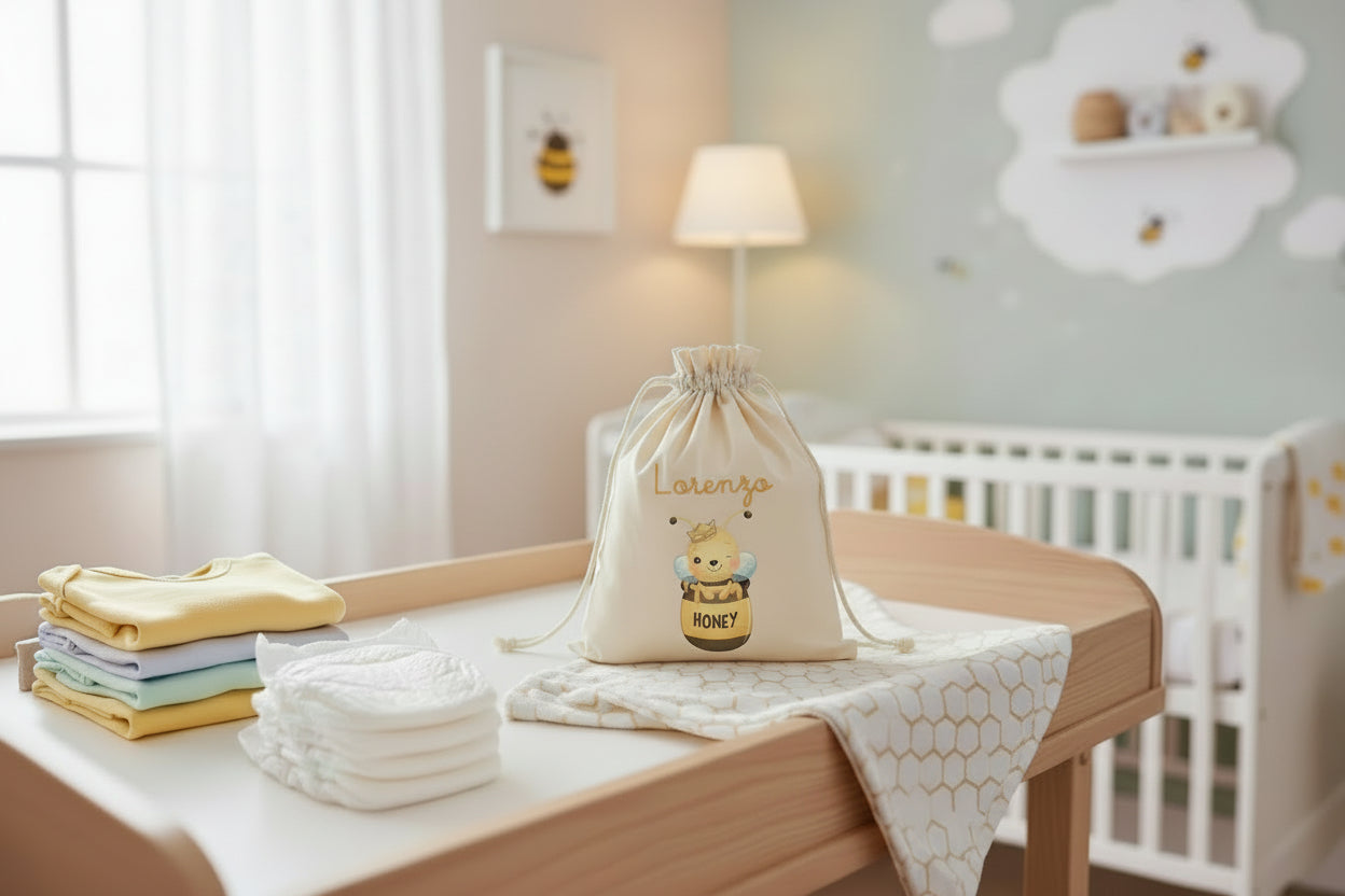 Sacchetti primi cambi personalizzabili Ape Honey - Be Brave Boutique