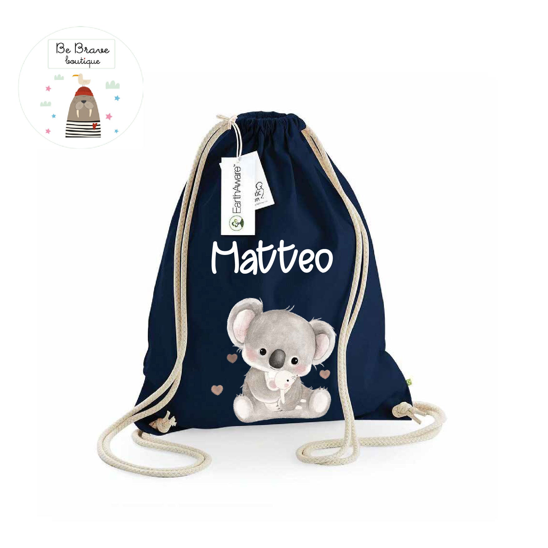 Zaino Sacca Asilo Personalizzato – Bambino Koala & Friends
