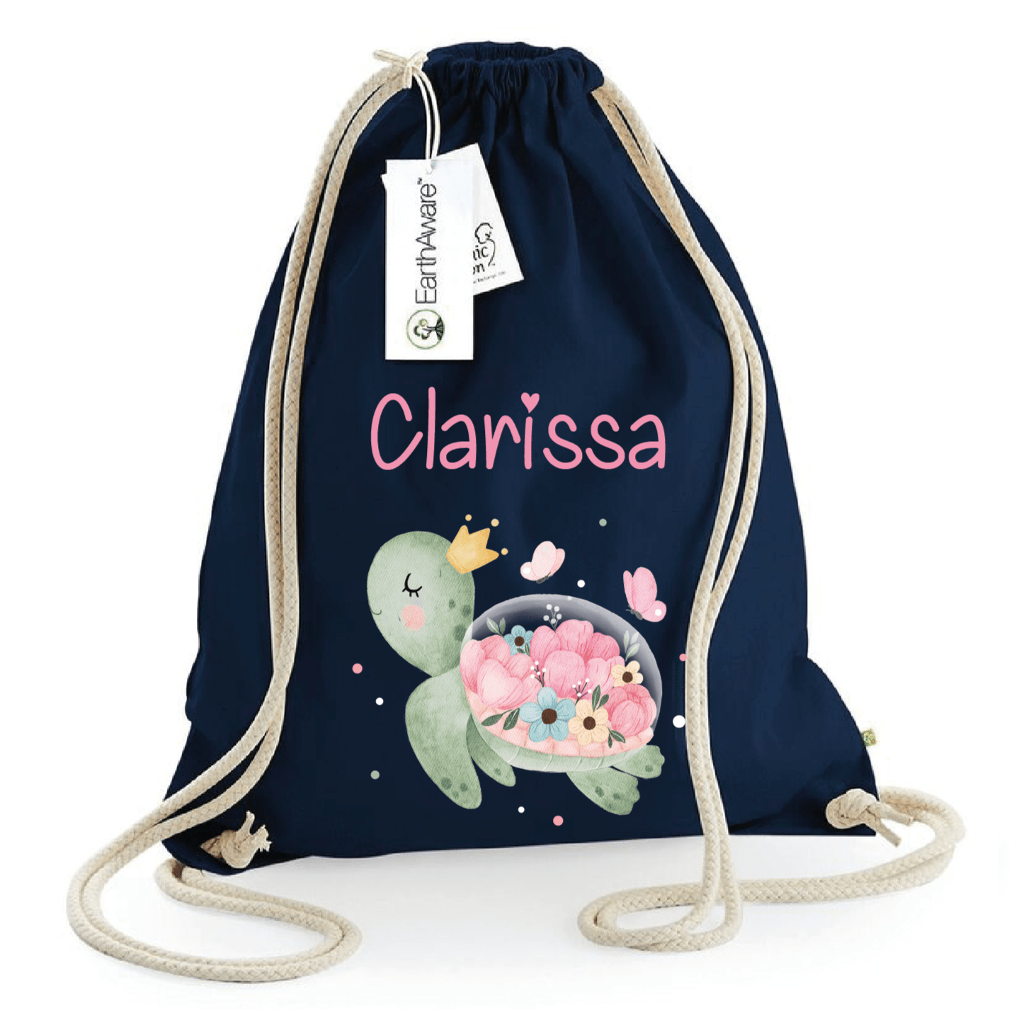 Zaino a sacca in cotone pesante Tartaruga Fiori - Be Brave Boutique