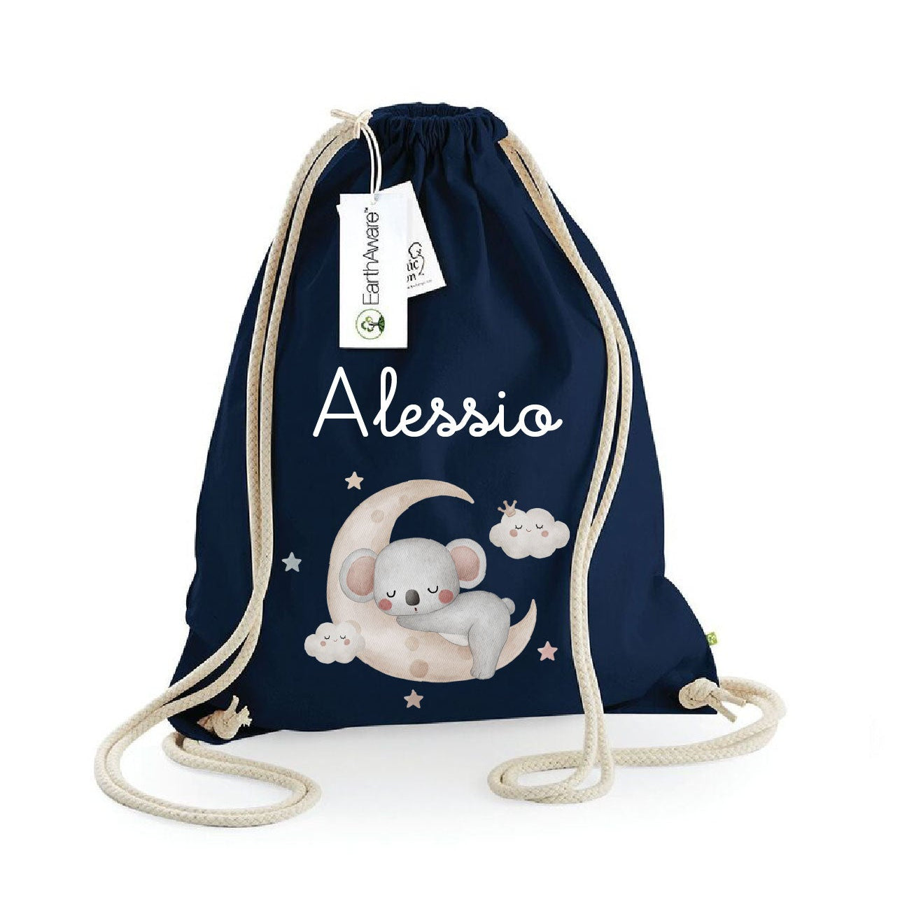 Zaino Sacca Asilo Personalizzato – Bambino con Koala su Luna