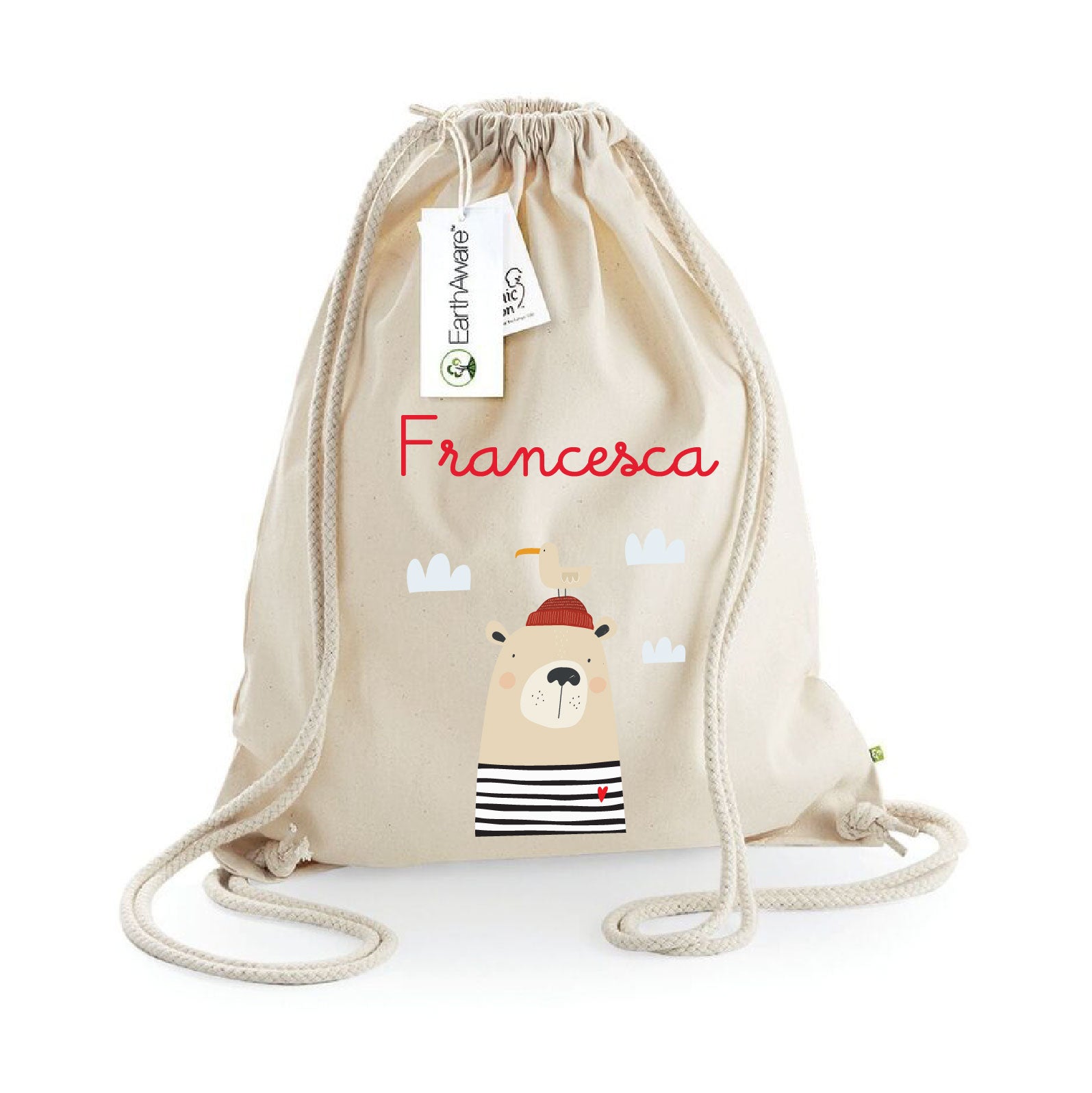 Zaino Sacca Asilo Personalizzato – Bambino con Nome Orsetto Marinaio