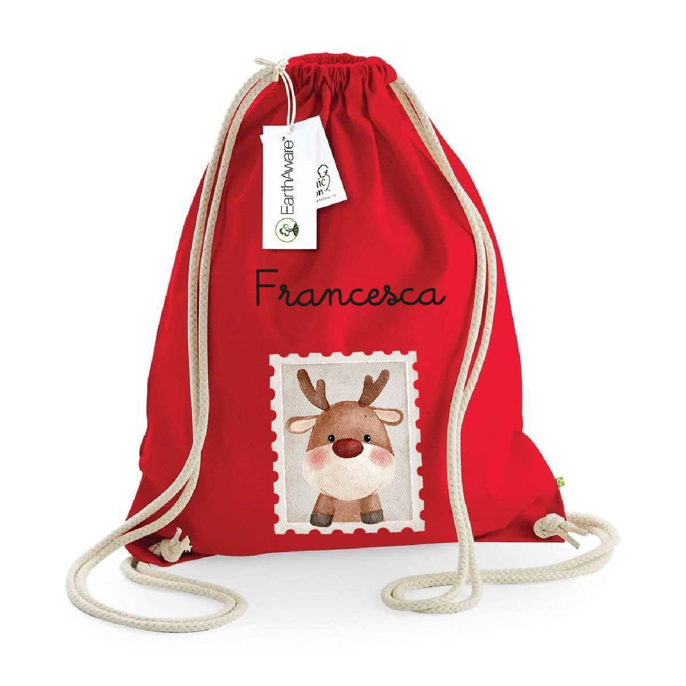 Zaino a sacca in cotone pesante Babbo Natale/Renna - Be Brave Boutique