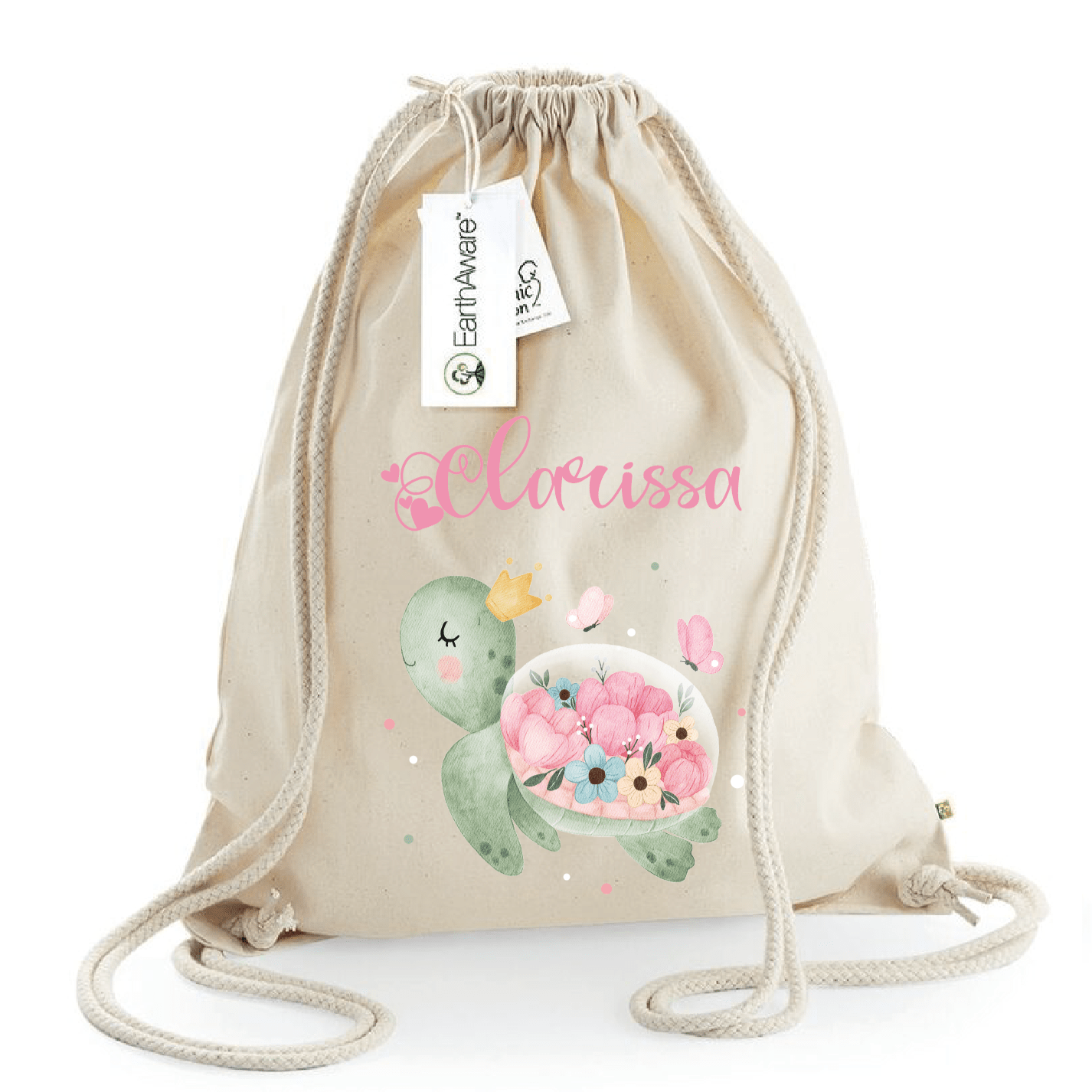 Zaino a sacca in cotone pesante Tartaruga Fiori - Be Brave Boutique