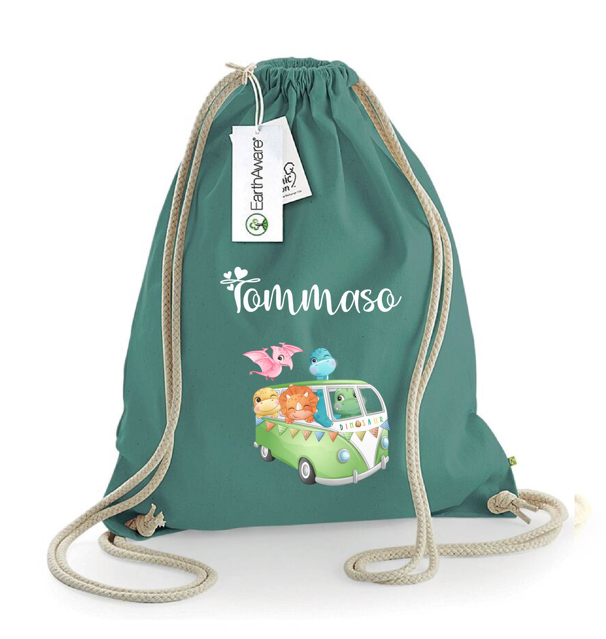 Zaino a sacca in cotone pesante Cute Dino - Be Brave Boutique