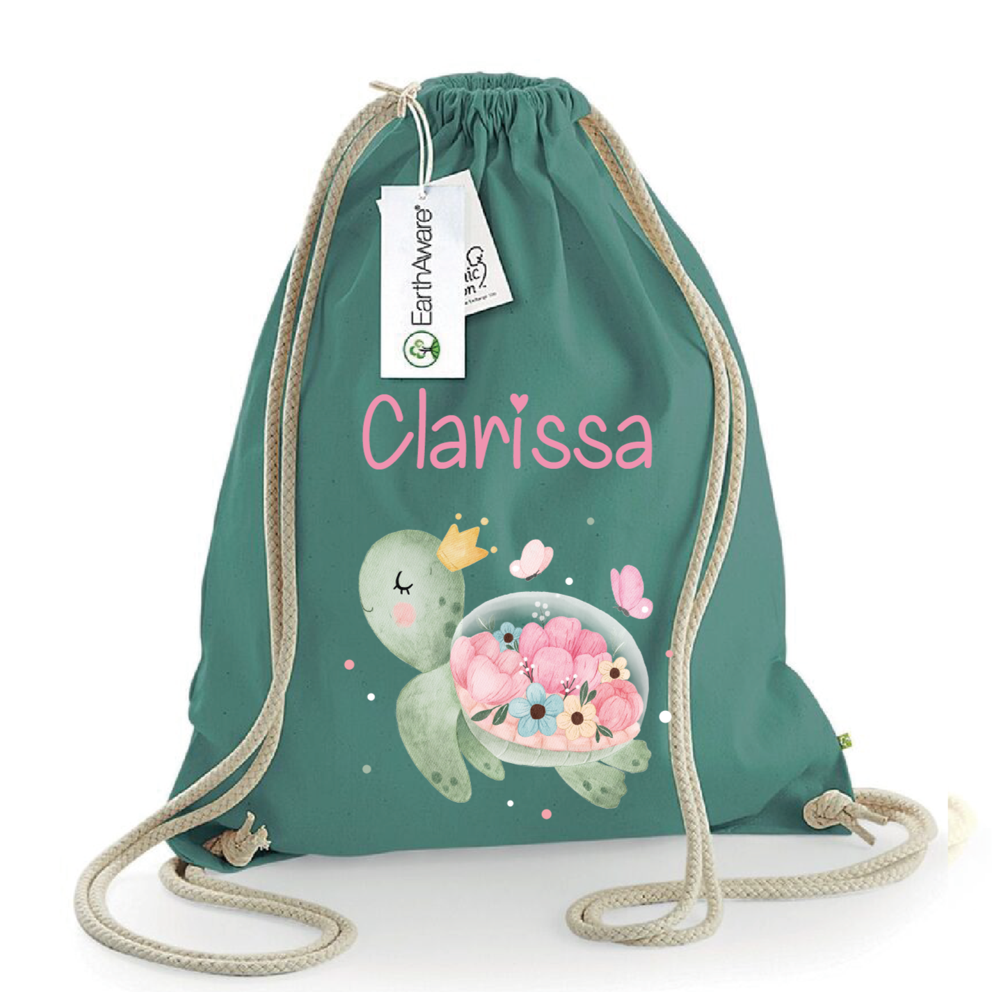 Zaino a sacca in cotone pesante Tartaruga Fiori - Be Brave Boutique