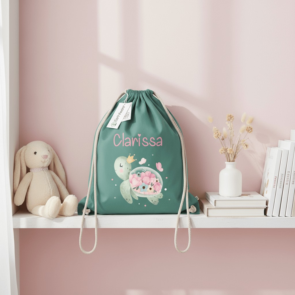 Zaino a sacca in cotone pesante Tartaruga Fiori - Be Brave Boutique