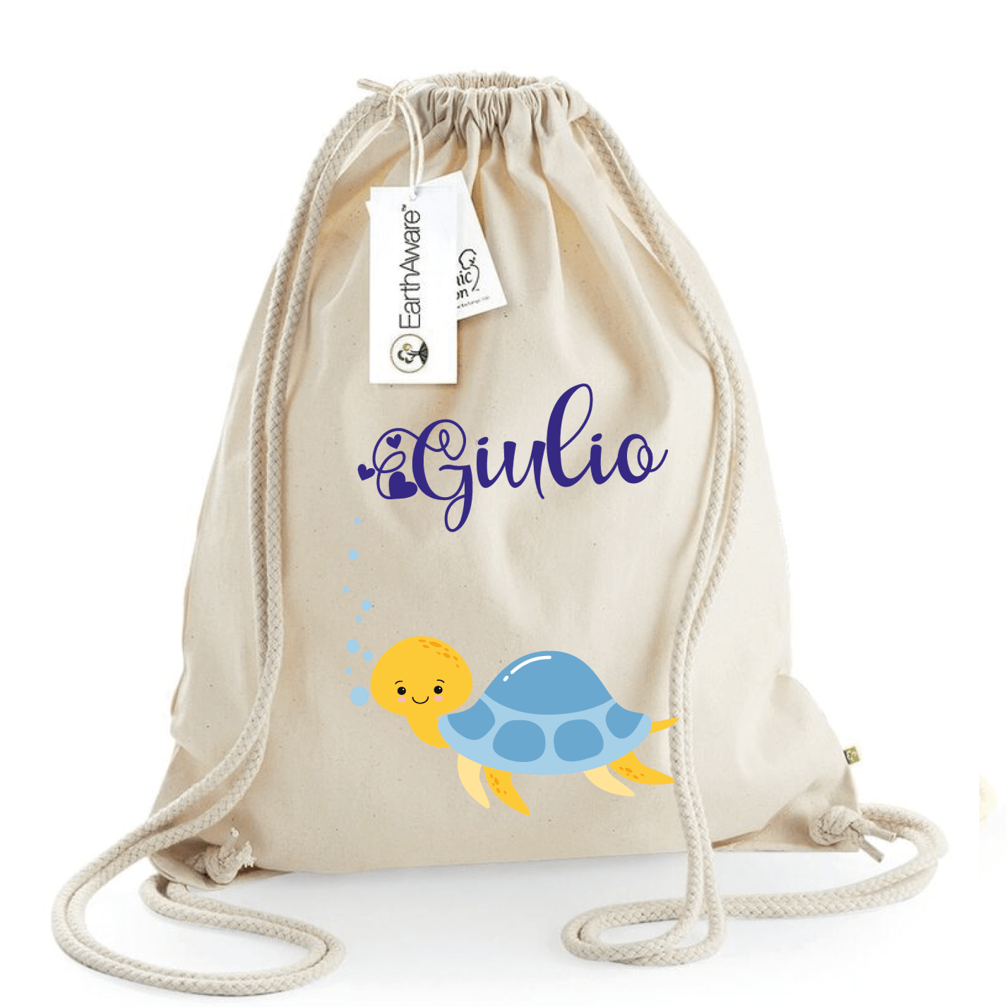 Zaino a sacca in cotone pesante tartaruga - Be Brave Boutique